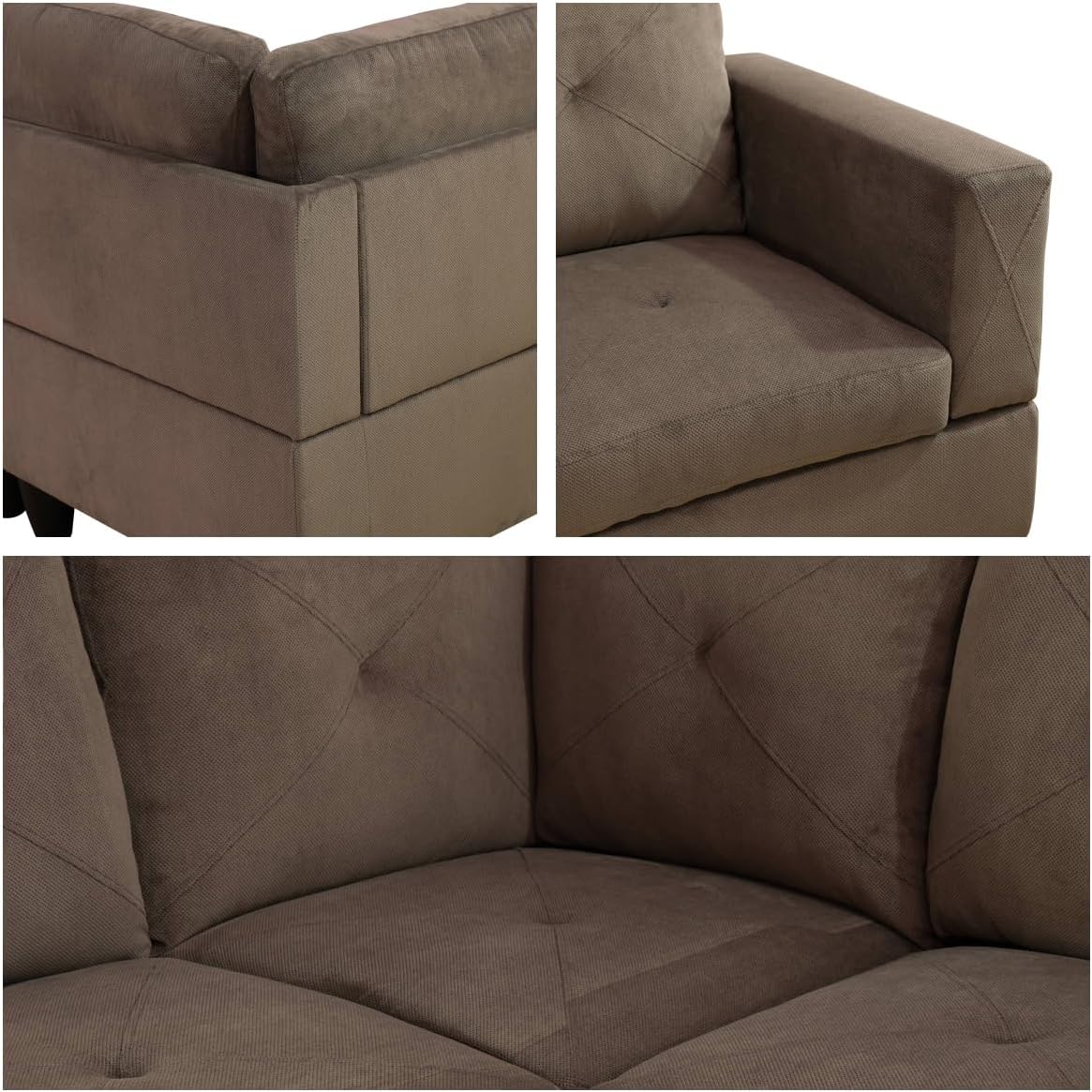 Modular Sectional Couch, L Shaped Couch with Storage, Convertible Sofa with Ottomans, Modern Sectional Sofa for Living Room and Office, 5 Seat, Brown