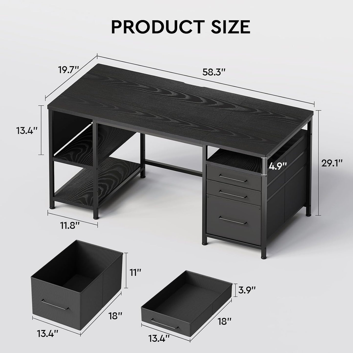 Maihail Maihail Home Office Desk with Drawers Adjustable Shelves, 59 inch Writing Desk with File Cabinet, Large Computer Desk with Storage, Vintage, Black