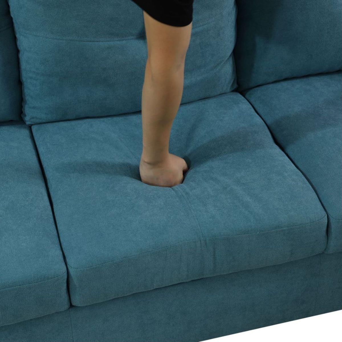 Green L-Shaped 3-Piece Flannel Sofa with Storage Ottoman Set, Sectional Couch Sofa Set for Living Room, Office, Small Space