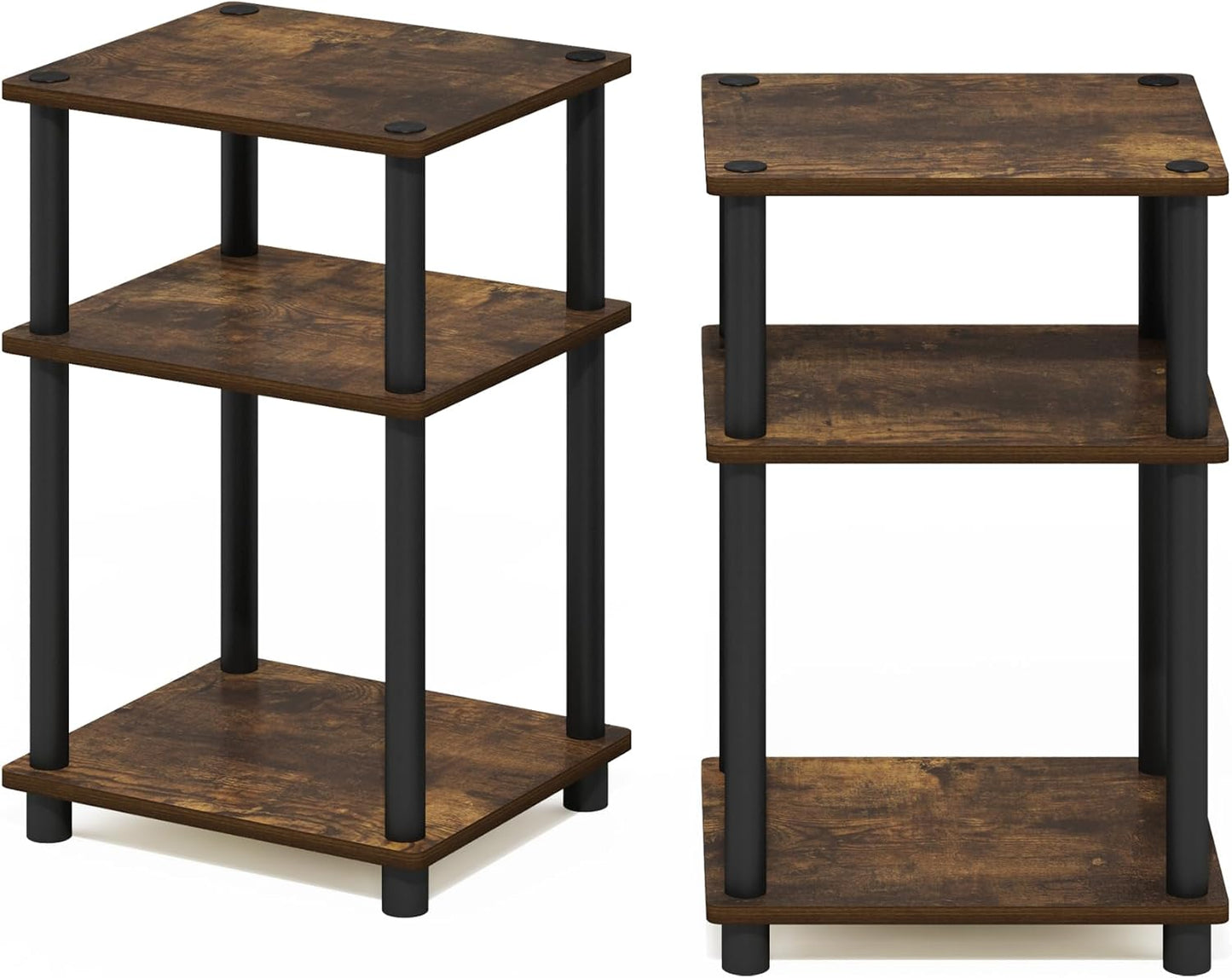 Furinno Just 3-Tier Turn-N-Tube End Table, 2-Pack, Amber Pine/Black