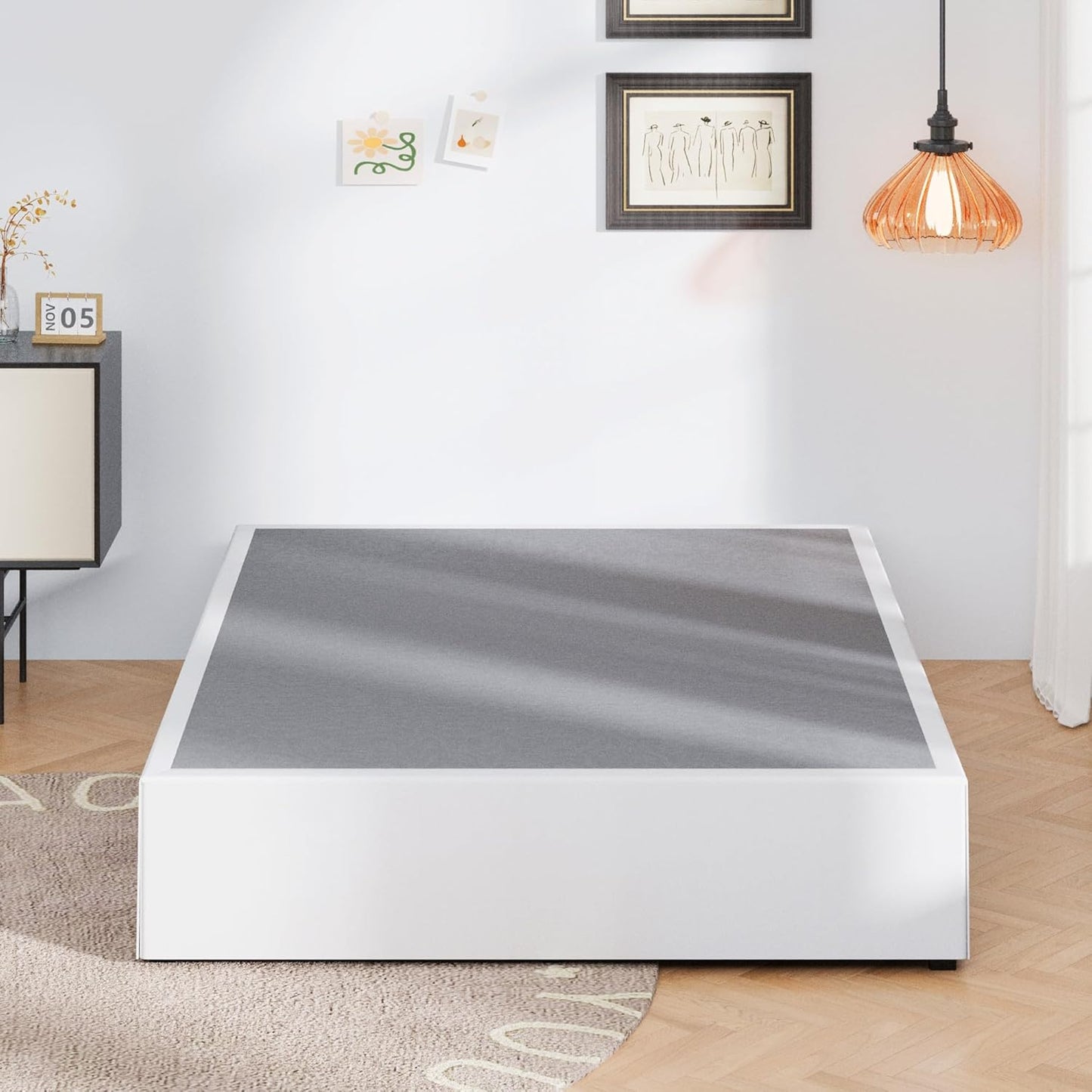 16 Inch Cal King Bed Frame with White Skirt Cover, Metal California King Bed Frames with Storage, No Box Spring Needed, Heavy Duty, Easy Assembly, Noise Free, Mattress Foundation