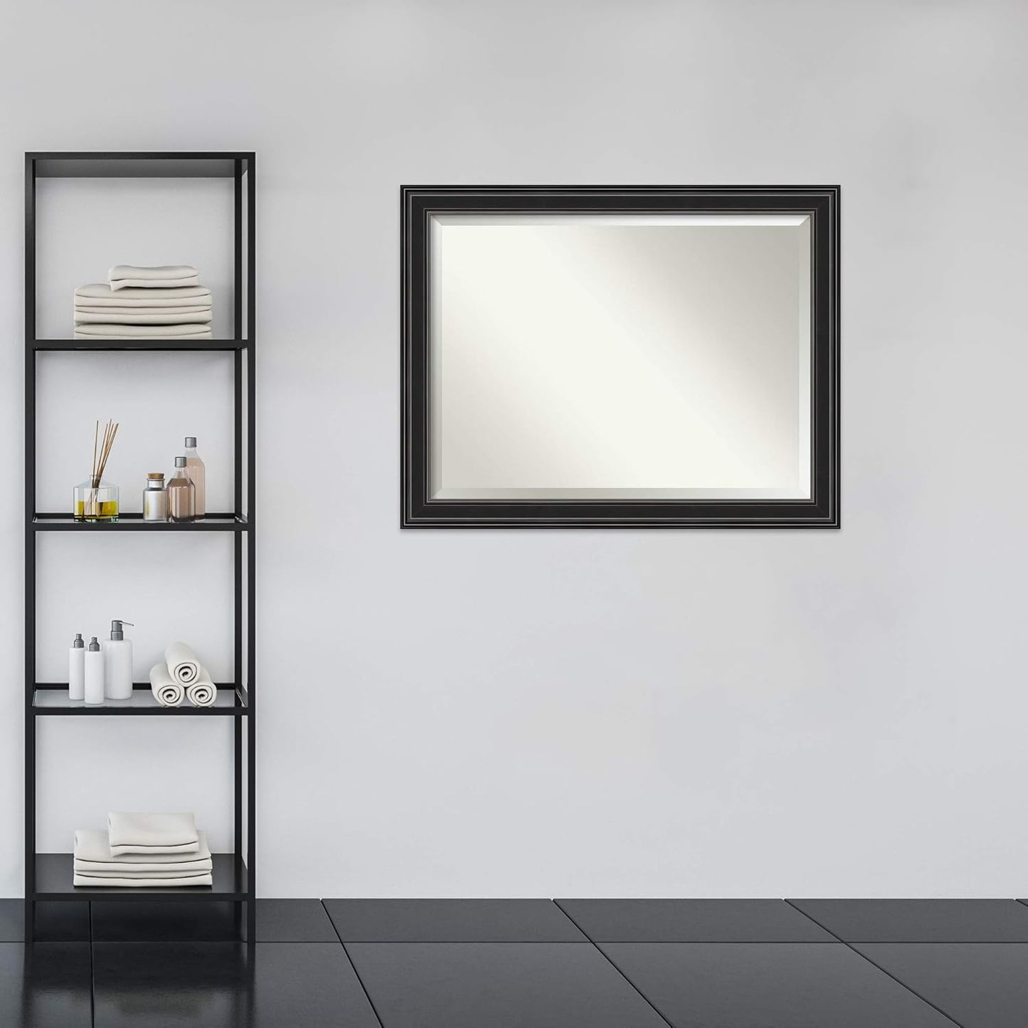 Amanti Art Black Bathroom Mirror for Over Sink, 36x46 Ridge Black Rectangle Vanity Mirror, X-Large Traditional Frame, Hangs Horizonally and Vertically, Bathroom Wall Decor, Beveled Edge