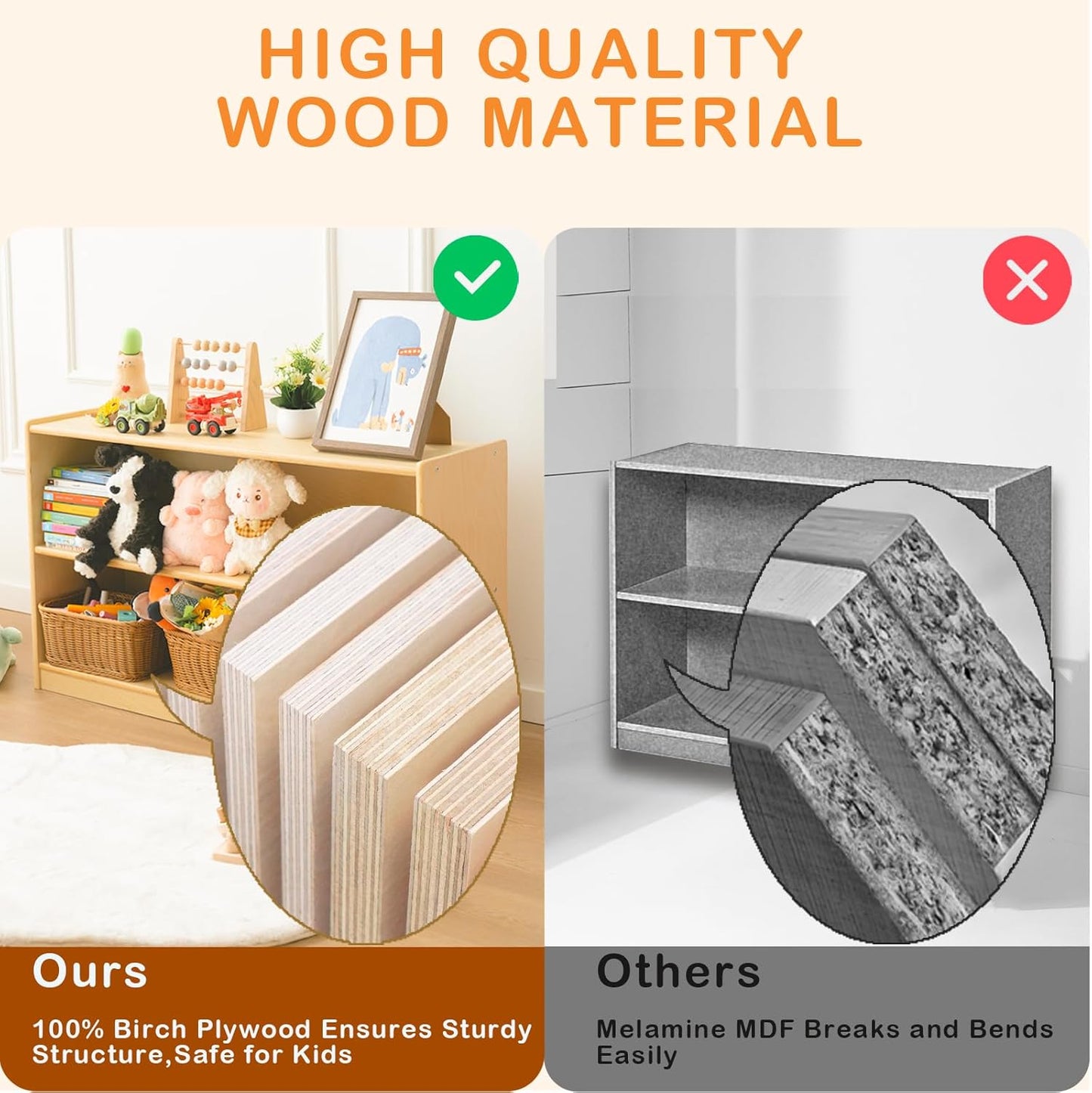 Kids Bookshelf and Toy Storage Shelf, Wooden Montessori Bookshelf, 2-Tier Toy Shelf, 24in Birch Children Bookcase, Classroom Furniture, Book Shelf for Kids Room, Nursery, Playroom