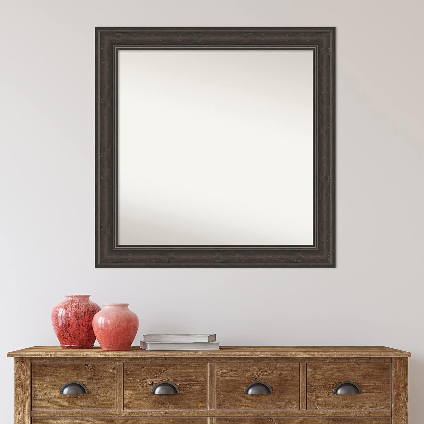 Amanti Art Brown Bathroom Mirror for Over Sink, 32x32 Shipwreck Greywash Square Vanity Mirror, Large Traditional Frame, Hangs Horizonally and Vertically, Bathroom Wall Decor, Non-Beveled Edge