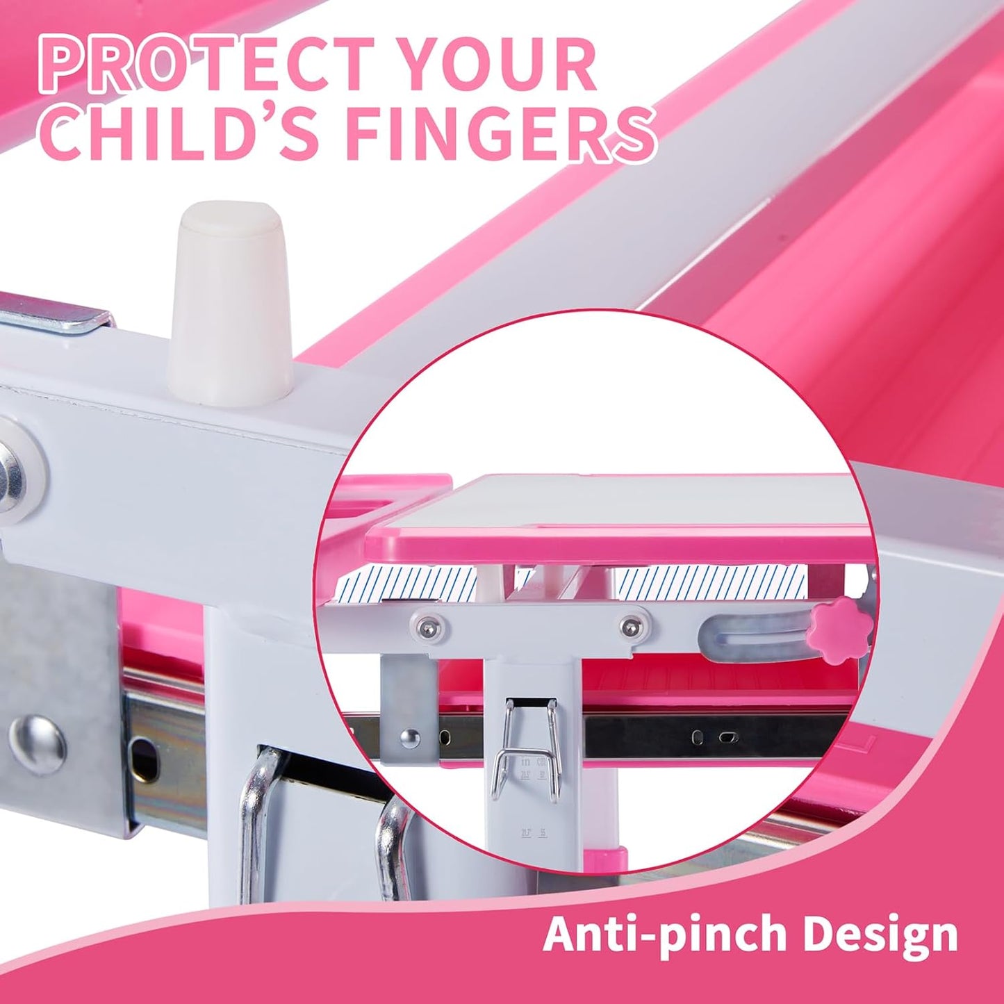 Diroan Kids Functional Desk and Chair Set, Ergonomic Height Adjustable Children School Study Desk with Tilt Desktop, Book Stand, LED Light, Metal Hook and Storage Drawer for Boys Girls(Pink)