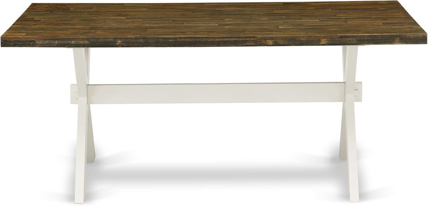 East West Furniture X077VE005-9 9 Piece Modern Dining Table Set Includes a Rectangle Wooden Table with X-Legs and 8 Grey Linen Fabric Parsons Dining Chairs, 40x72 Inch, Multi-Color