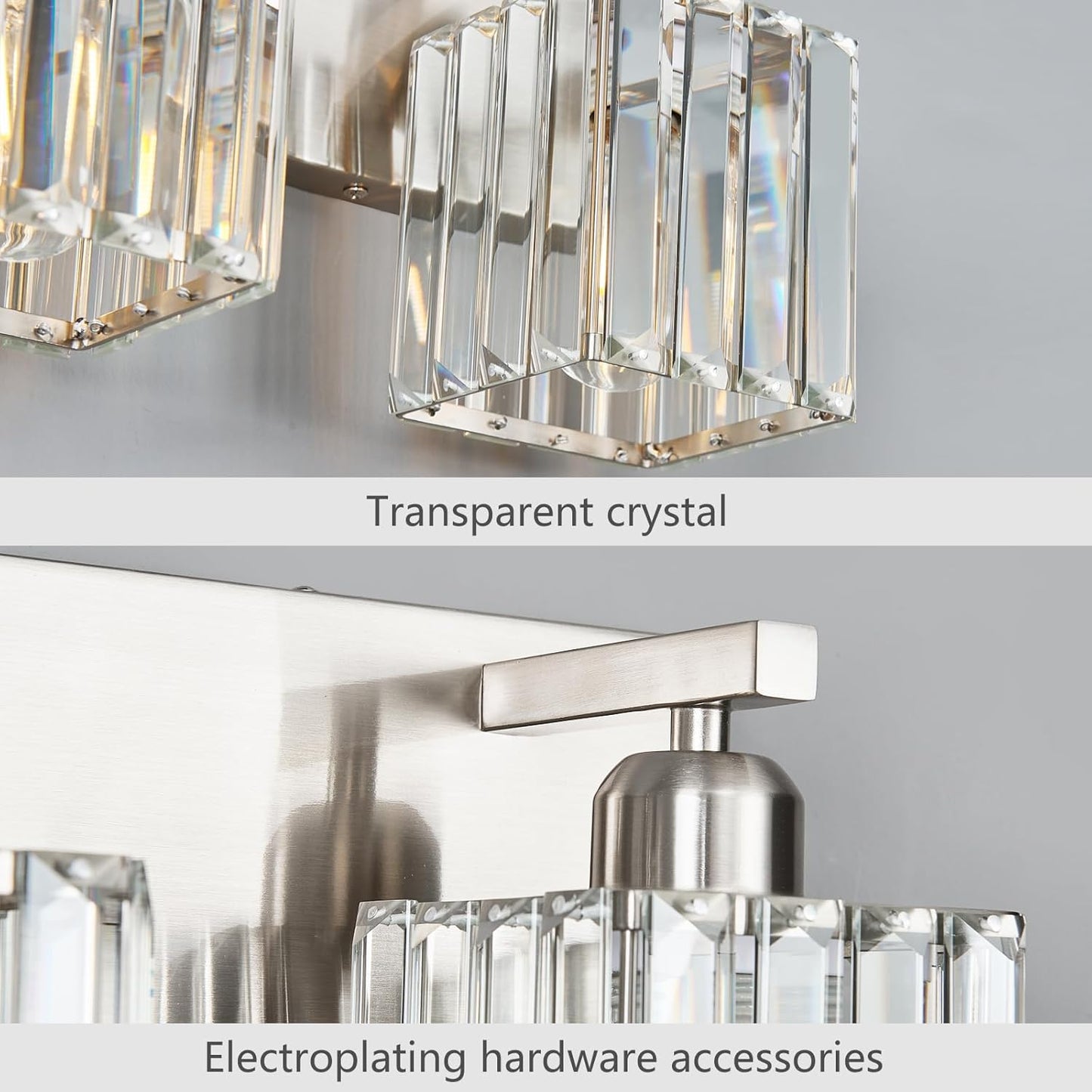 Modern Vanity Light 6-Lights Brushed Nickel Vanity Light Crystal Bathroom Wall Light Bathroom Light Fixtures