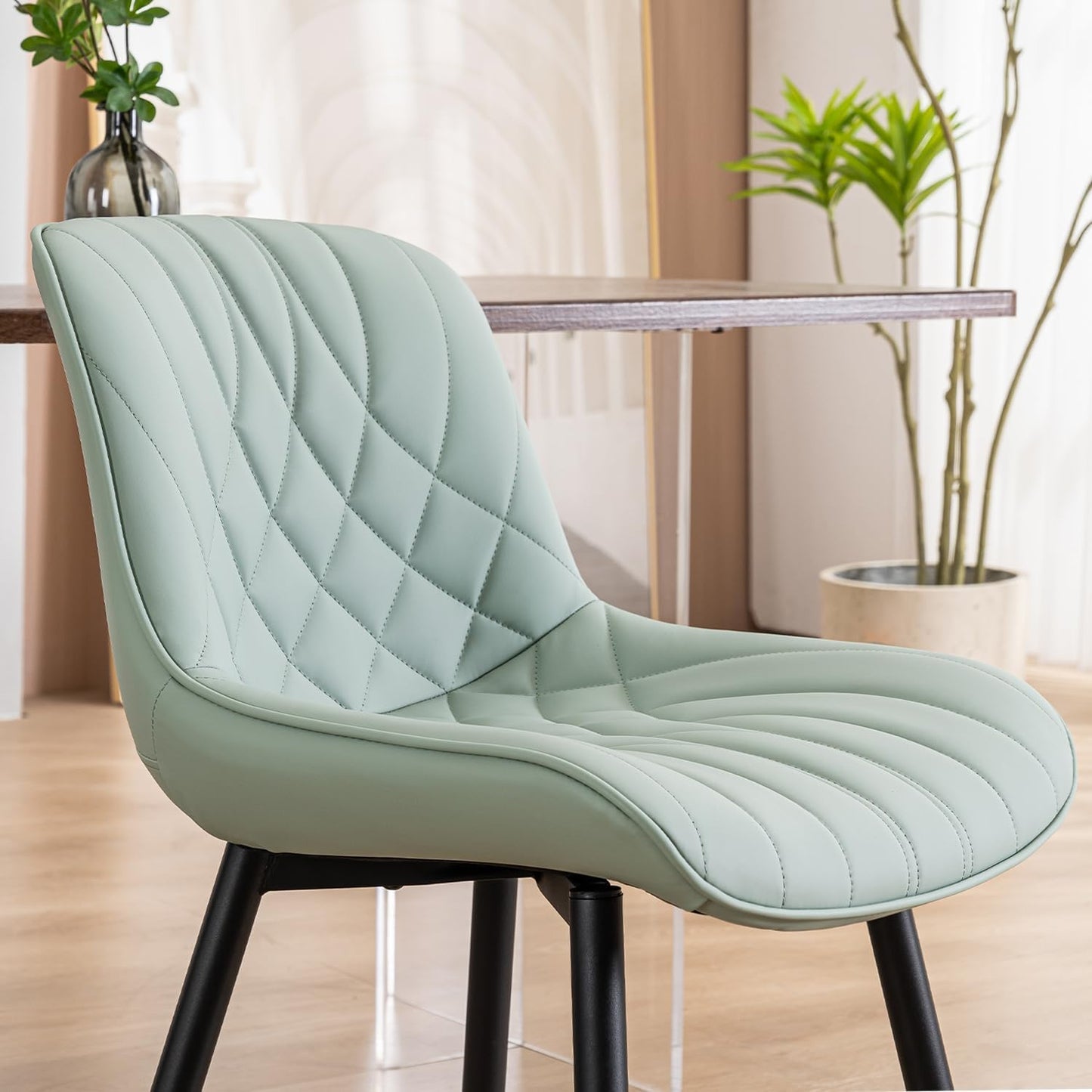 YOUNUOKE Dining Chairs Set of 2 Mid Century Modern Kitchen Chair Comfortable Upholstered Faux Leather Dinner Chairs for Kitchen Dining Room, Mint