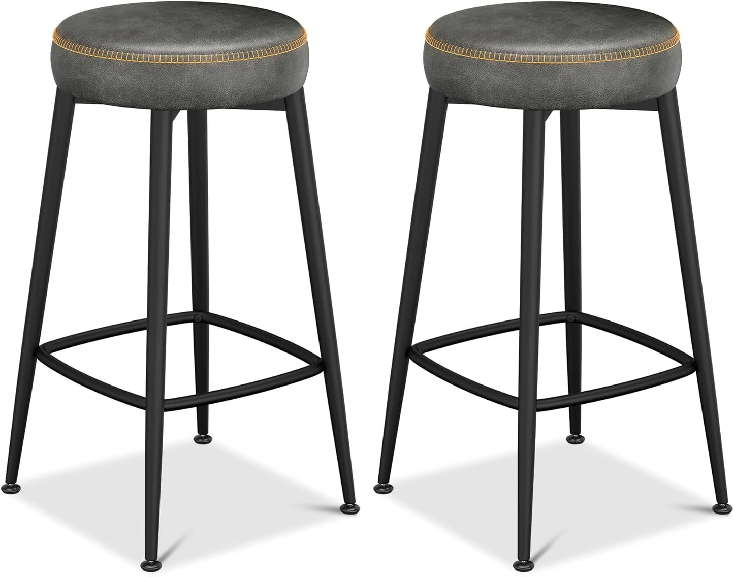 Counter Height Bar Stools, 26" H Backless Bar Stools Set of 8, Upholstered Faux Leather Kitchen Counter Stools, Mid Century Modern, Kitchen Island Home Bar, Pub, Black Grey