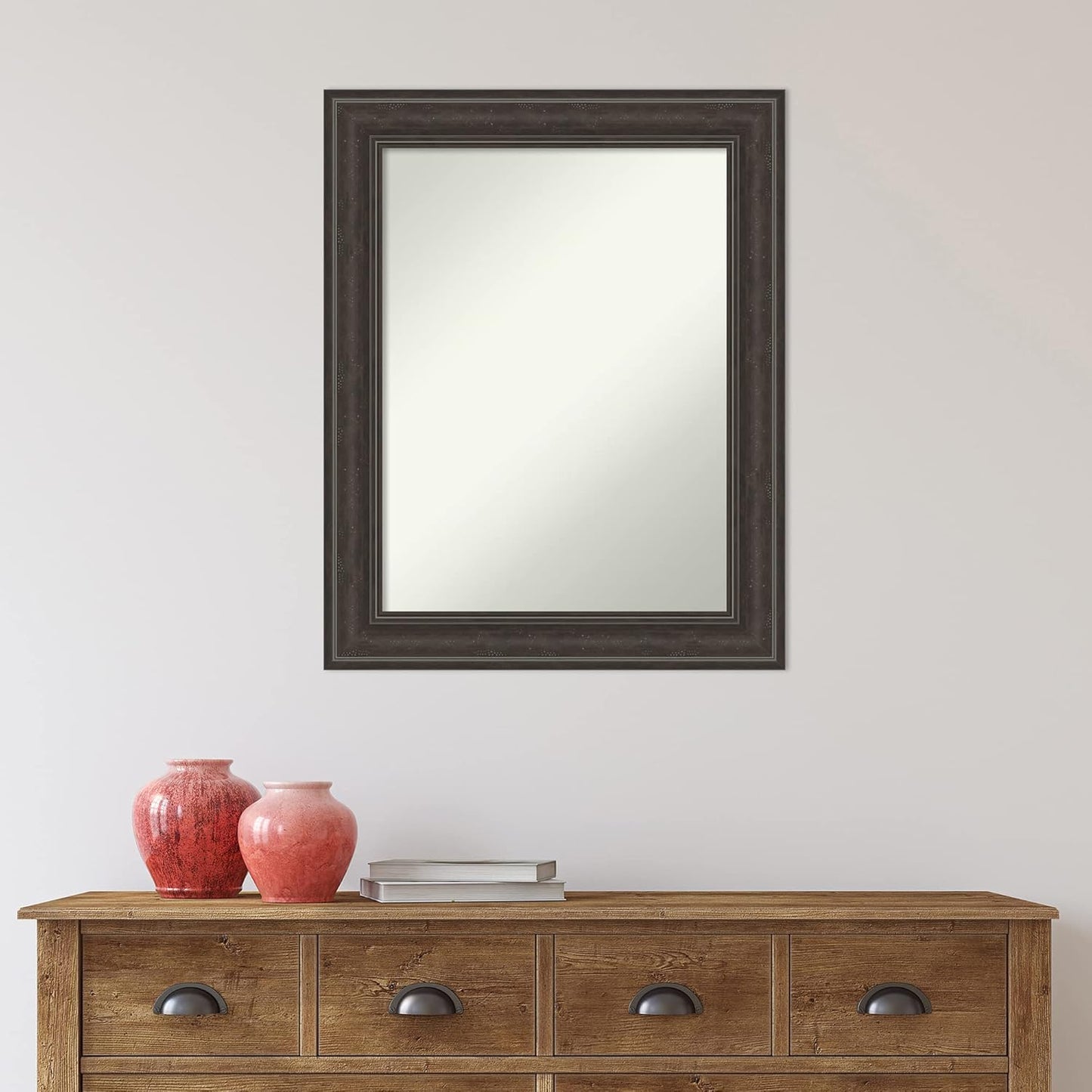 Amanti Art Black Bathroom Mirror for Over Sink, 28x22 Shipwreck Black Narrow Rectangle Vanity Mirror, Medium Country Rustic Frame, Hangs Horizonally and Vertically, Bathroom Wall Decor, Non-Beveled
