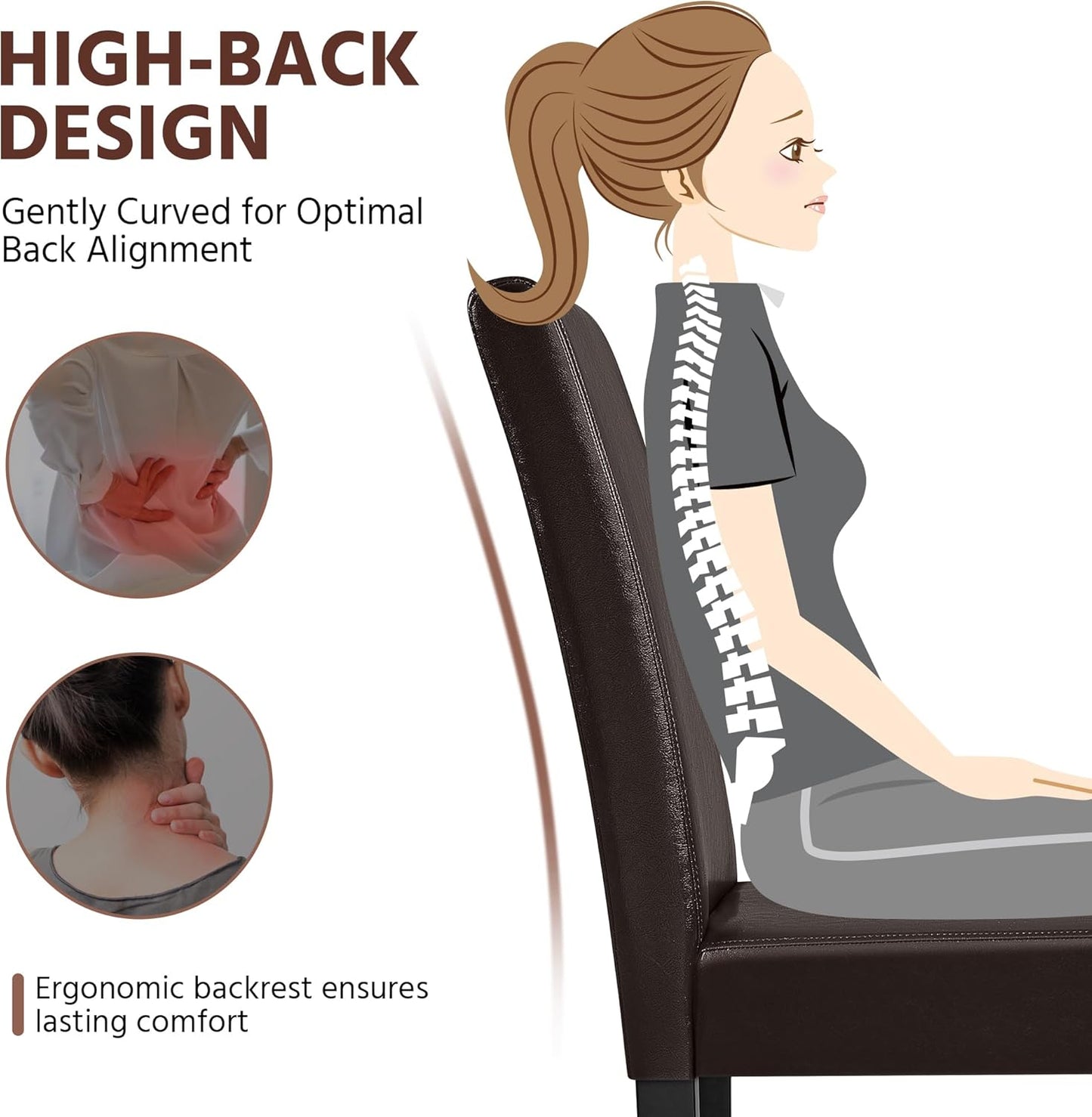 Yaheetech Dining Chairs Set of 2 Faux Leather Modern Dining Room Chairs with Rubberwood Legs and Padded Seat for Kitchen/Living Room/Restaurant, Dark Brown