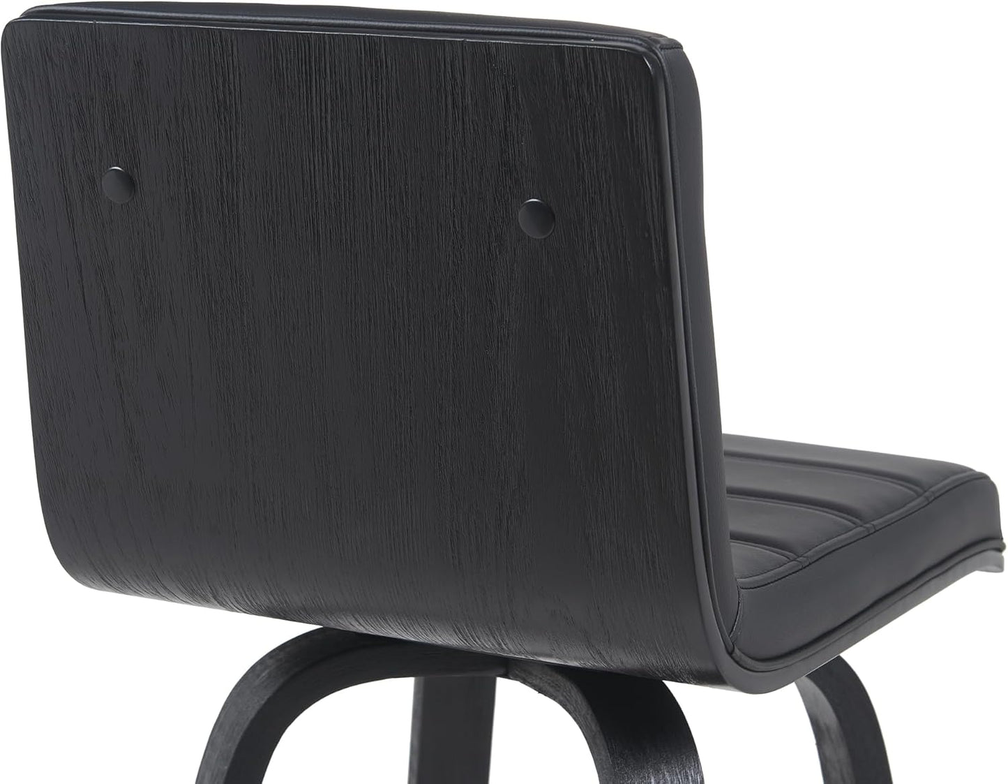 Vienna Modern Swivel Bar Height Stool with Black Faux Leather Seat and Black Brushed Wood Frame Set of 4