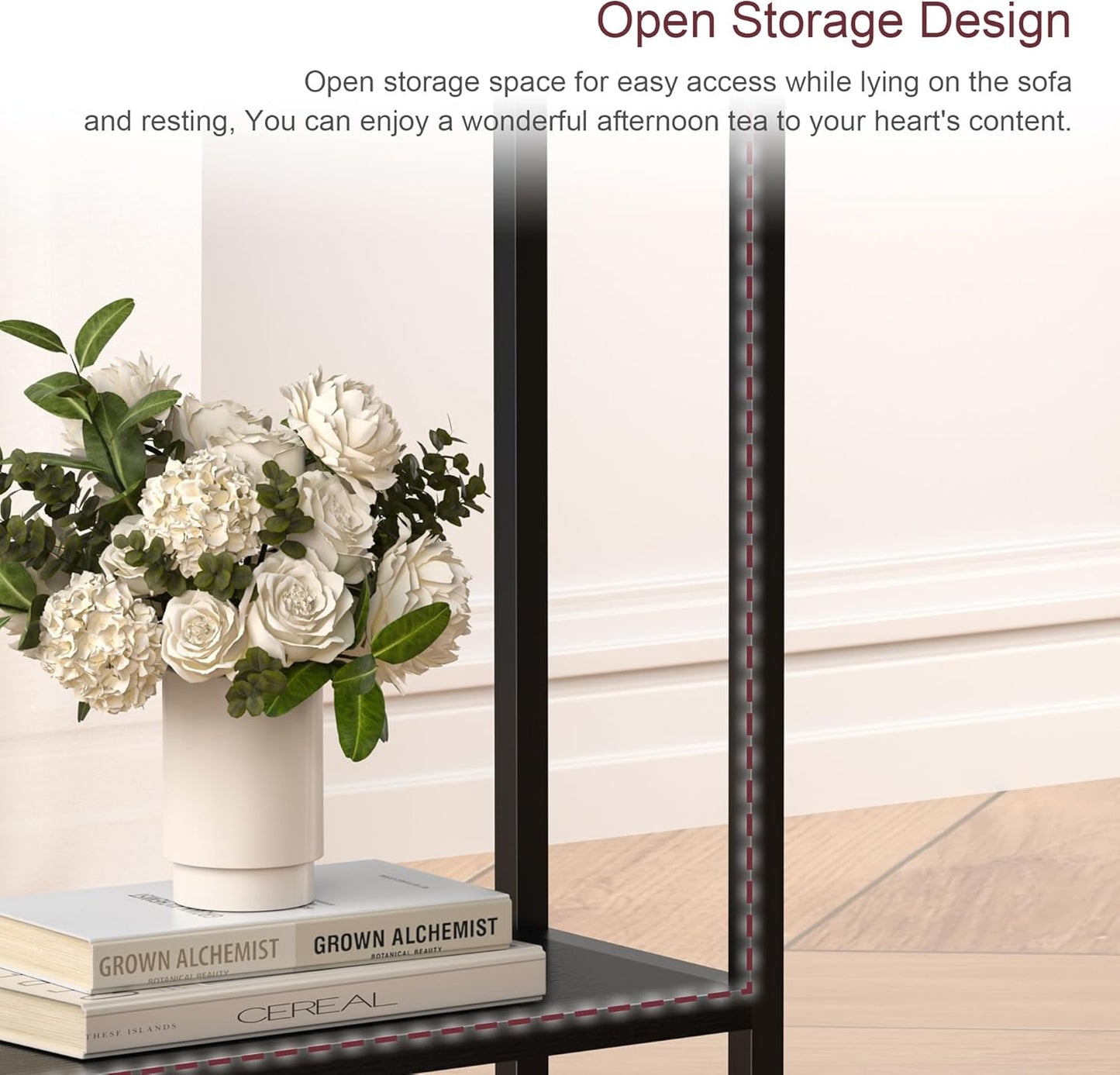 Narrow Side Table for Small Space, 2-Tier Small End Table with Shelf Holder in Living Room, Bedroom, Study, Kitchen and Balcony (Black)