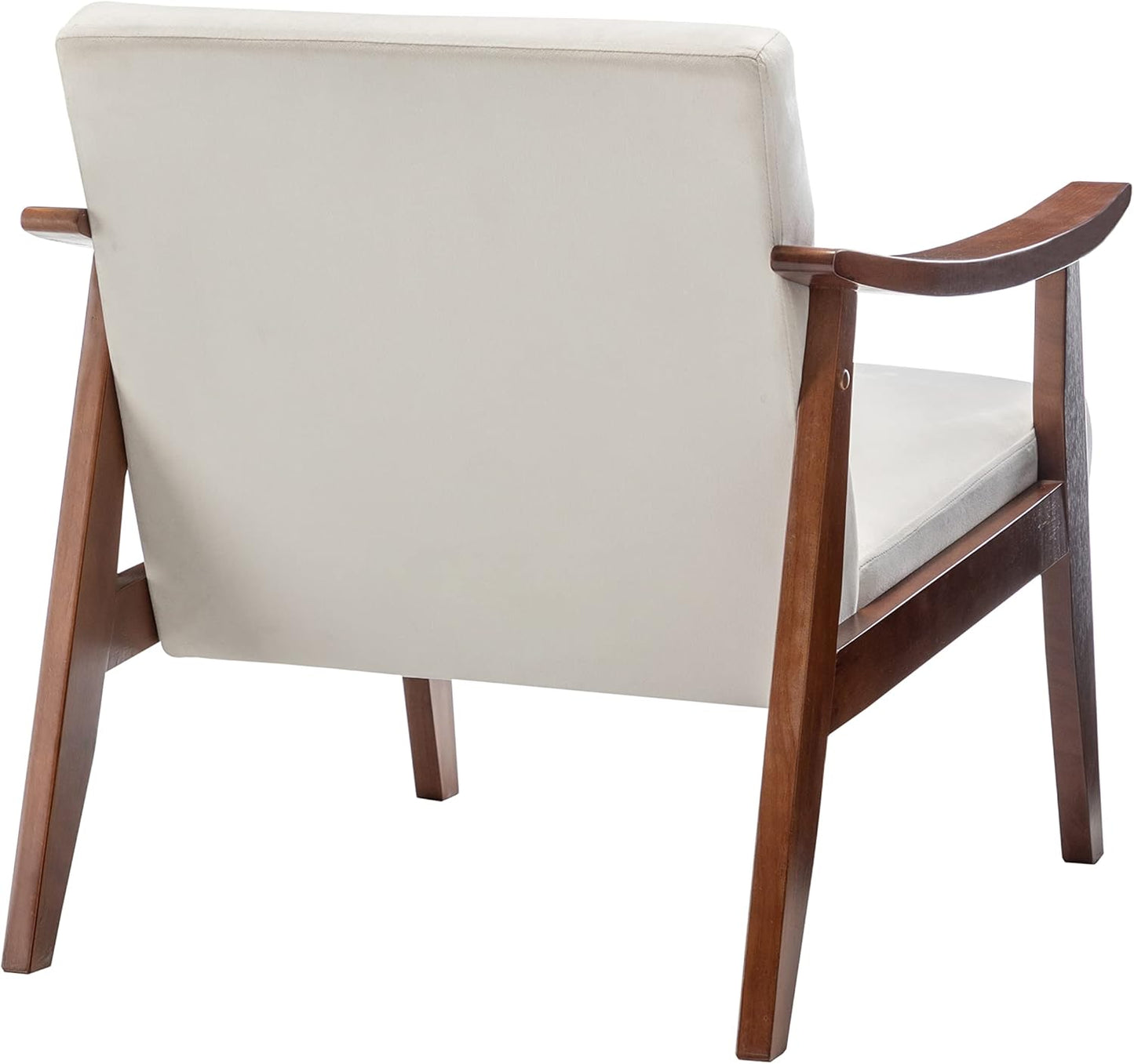 Container Furniture Direct Accent Chair with Velvet Upholstery and Solid Wood Frame, Classic Mid-Century Modern Living Room Furniture for Extra Seating, Cream White