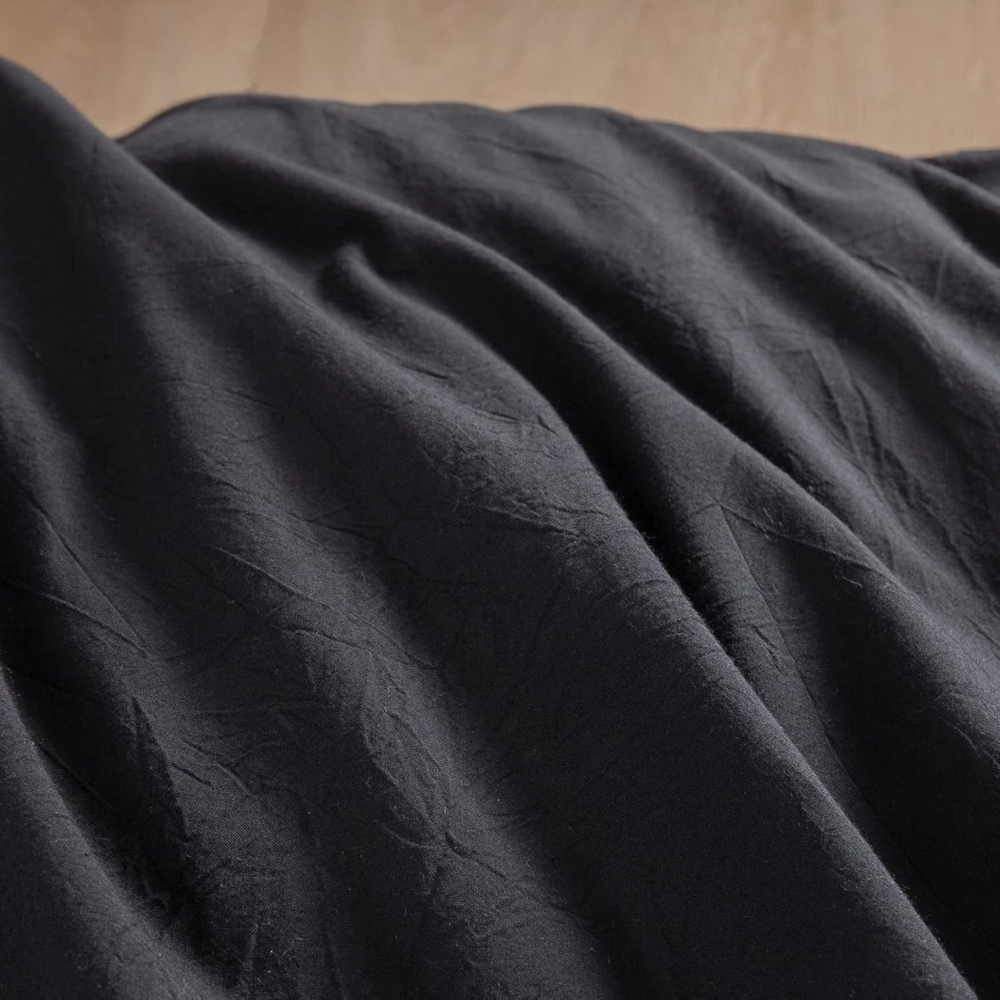 BESTOUCH Duvet Cover Set 100% Washed Cotton Linen Feel Super Soft Comfortable Chic Lightweight 2 PCs Home Bedding Set Solid Deep Black Twin/Twin XL