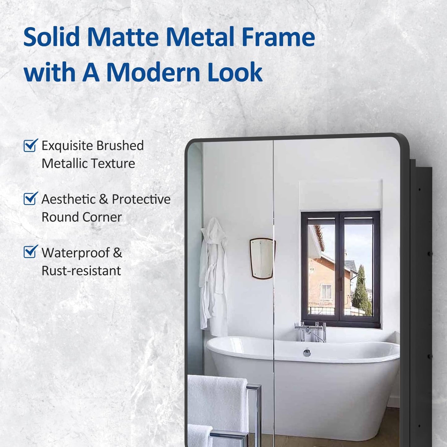 30x32 Inch Bathroom Medicine Cabinet with Mirror Black Metal Framed Mirror Cabinet Recessed or Surface Wall Mounted Medicine Cabinets for Bathroom