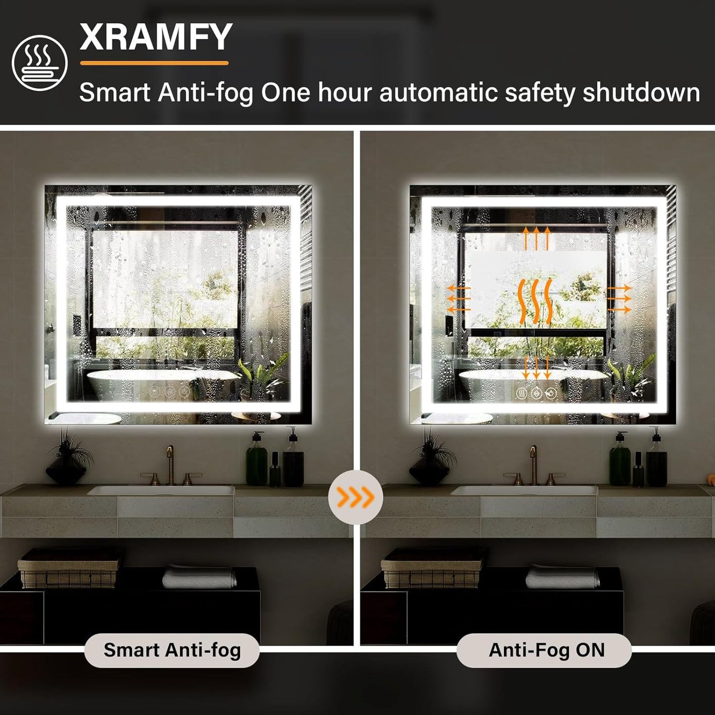 47"x 47" LED Bathroom Mirror, Backlit + Front Lit, LED Bathroom Mirror with Lights for Wall, 3 Colors, Anti-Fog, Dimmable Brightness, Memory Function, Tempered Glass