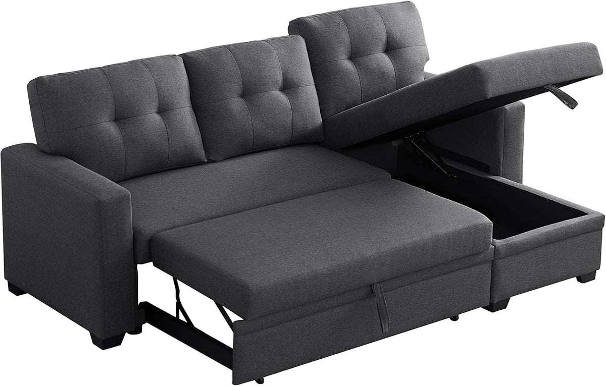 Devion Furniture Maison 4-in-1 Convertible L Shaped Couch with Pull Out Bed and Storage, Sectional Sleeper Sofa with Reversible Chaise for Living Room, Apartment, Bedroom, Office