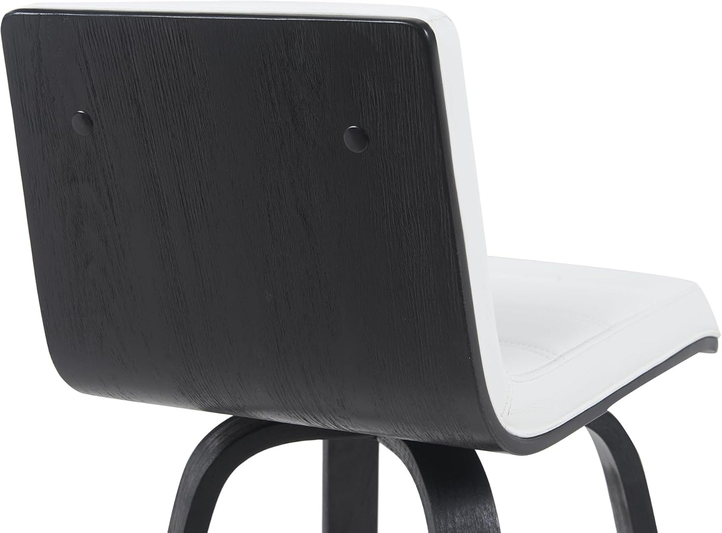 Armen Living Vienna Modern Swivel 30" Bar Height Barstool with White Faux Leather and Black Wood Finish
