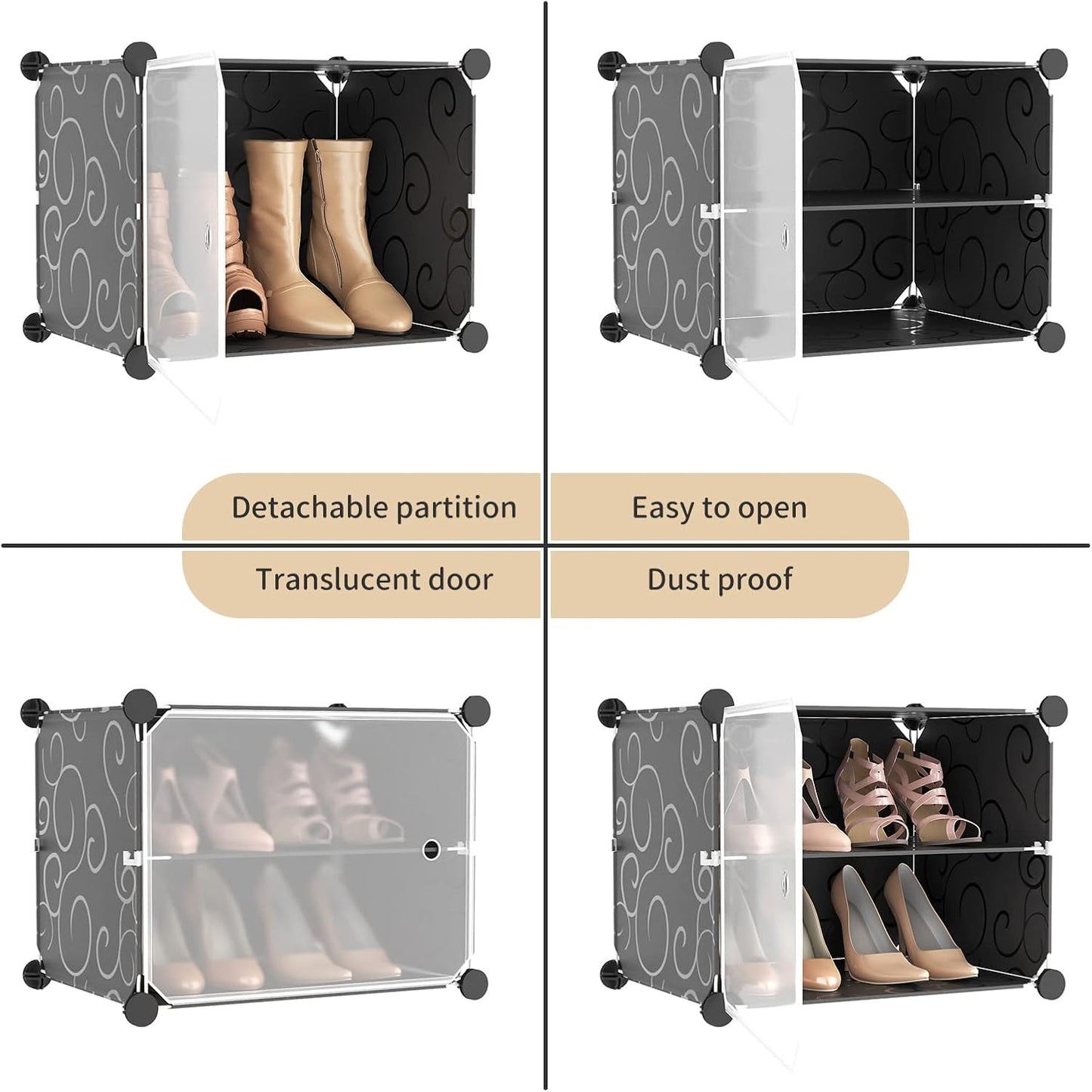 Portable Shoe Rack Organizer with Door, 48 Pairs Shoe Storage Cabinet Easy Assembly, Plastic Adjustable Shoe Organizer Stackable Detachable Free Standing Shoe Rack DIY Expandable 8 Tier Black