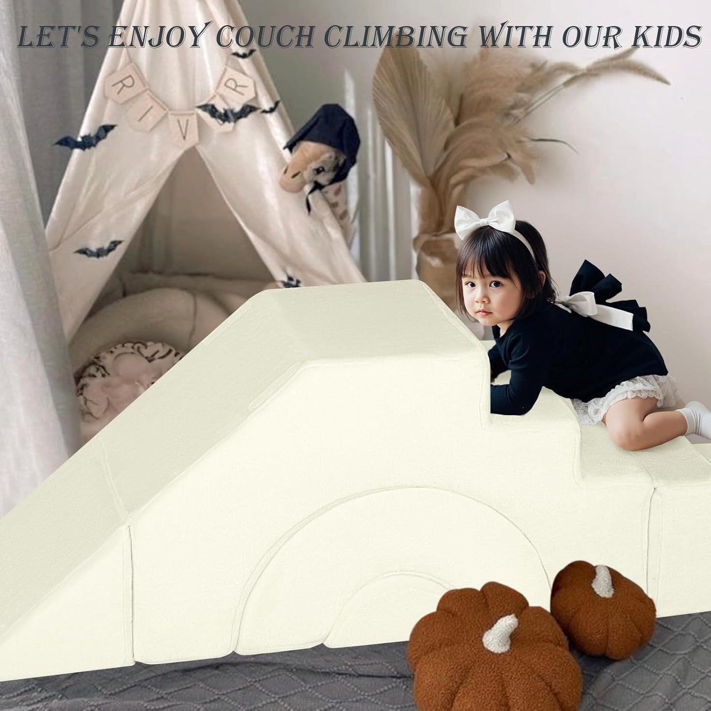 MeMoreCool Foam Climbing Toddler Couch, Modular Kids Sofa with Slide & Stair, Convertible Baby Couch for Playroom, Sectional Furniture for Crawling, Climbing, and Kids’ Play