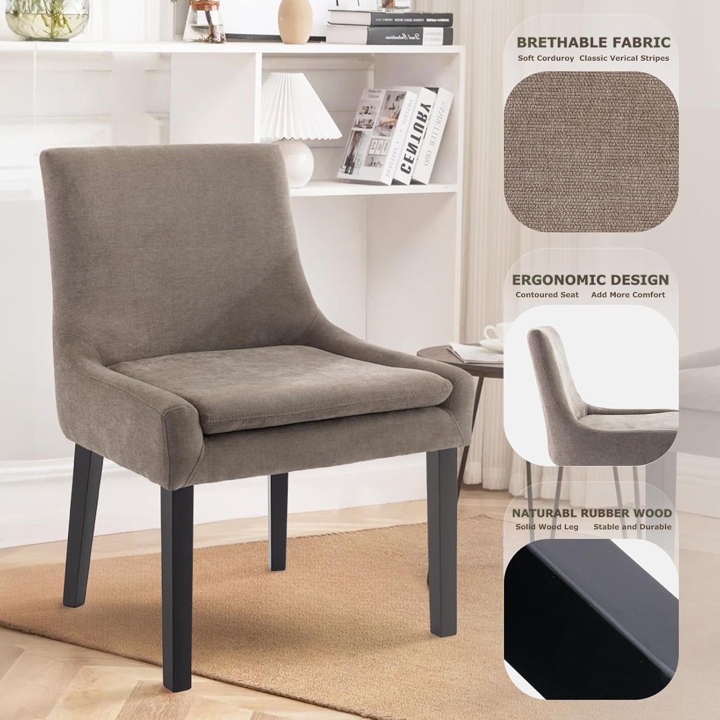 COLAMY Modern Dining Chairs Set of 6, Upholstered Corduroy Accent Side Leisure Chairs with Mid Back and Wood Legs for Living Room/Dining Room-Camel