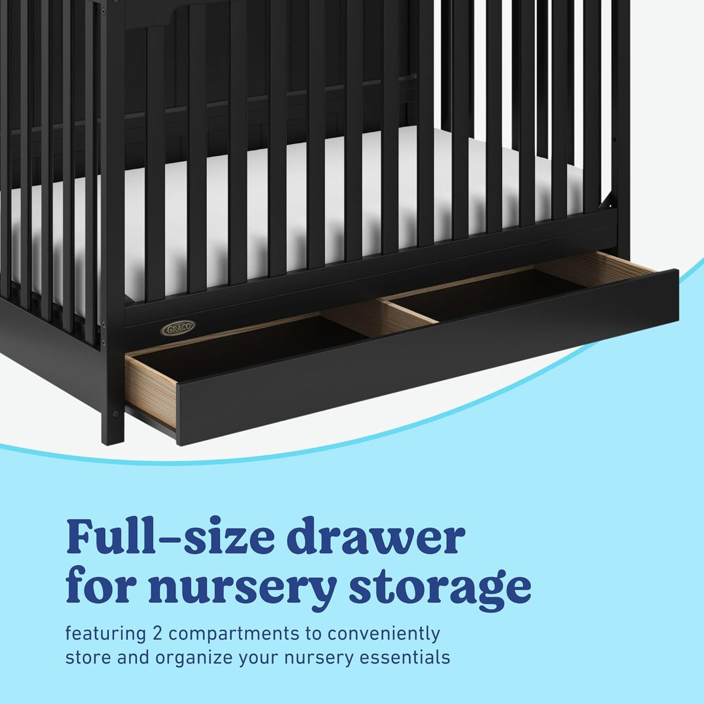 Graco Hadley 5-in-1 Convertible Crib with Drawer (Black) – Combo, Includes Full-Size Nursery Storage, Converts from Baby Crib to Toddler Bed, Daybed