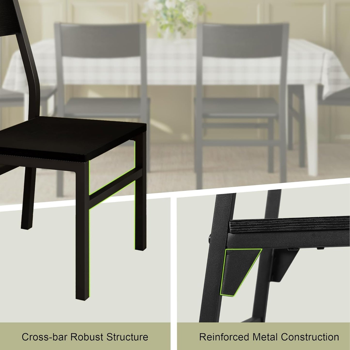 Feonase Dining Chairs Set of 6, Modern Kitchen Chairs with Ergonomic Backrest, MDF Board and Metal Legs, Dinner Chairs for Dining Room, Kitchen and Living Room, Easy Assembly, Black