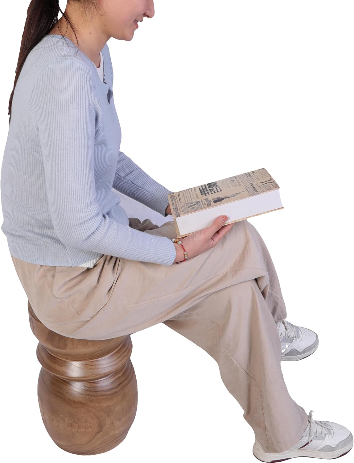 Handcrafted Tree Stump Accent Table 15.75" H Small Solid Paulownia Wood Stool/Side Table, Unique Rustic Farmhouse Decor, Ideal for Patio, Balcony, Bedroom