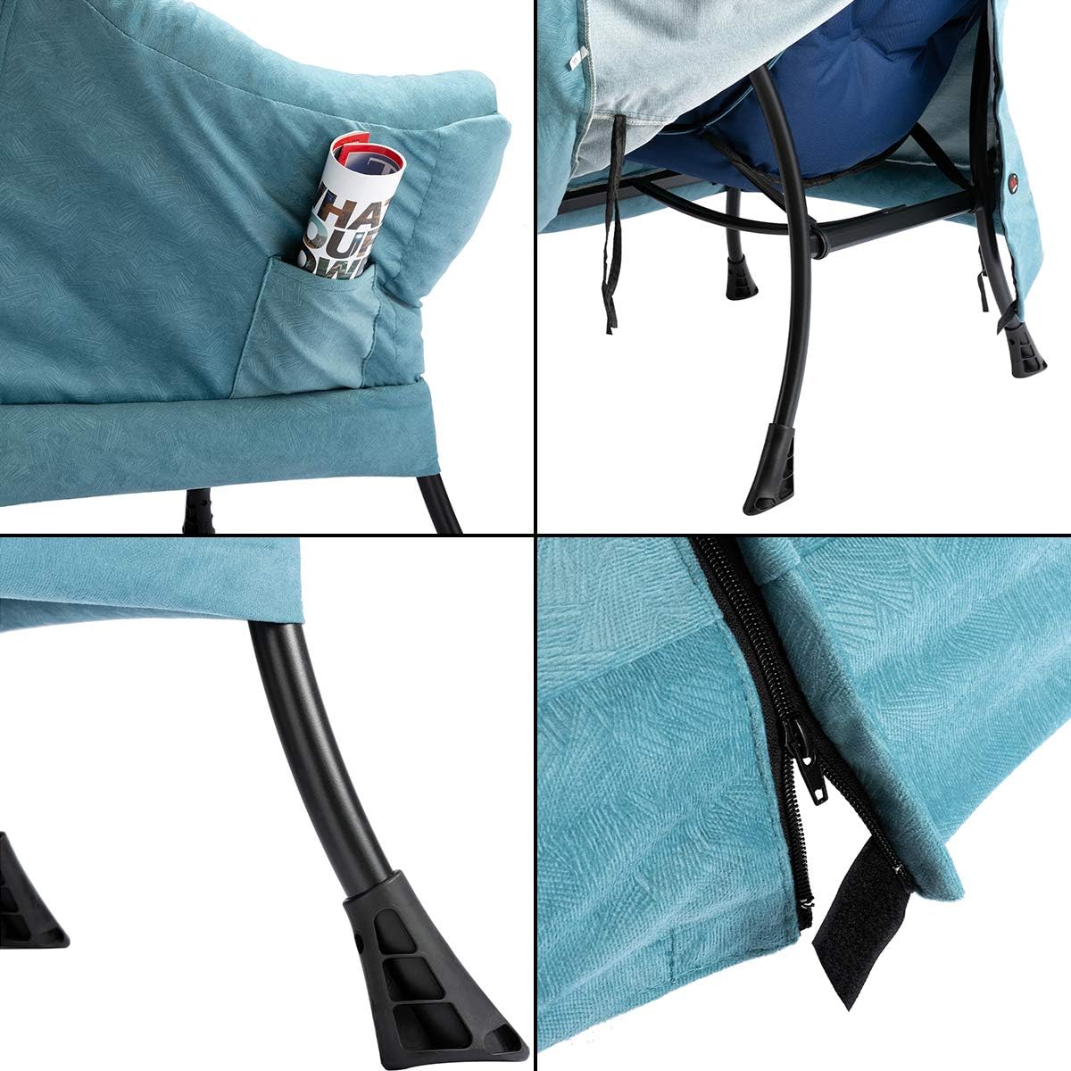 HollyHOME Fabric Large Lazy Chair, Accent Reading Chair, Cozy Lounge Chair with Armrest, Leisure Sofa Chair for Living Room, Bedroom, Dorm, Blue