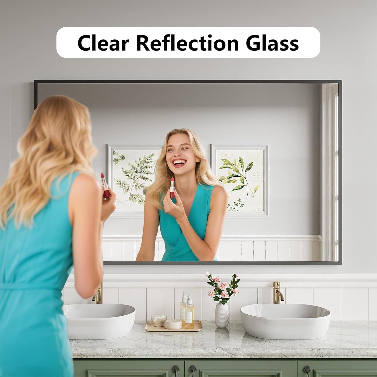 Koonmi Bathroom Mirror 36x60 Bathroom Wall-Mounted Mirrors, Modern Vanity Mirror for Bedroom, Living Room, Aluminum Alloy Frame Allow to Hang Horizontally or Vertically