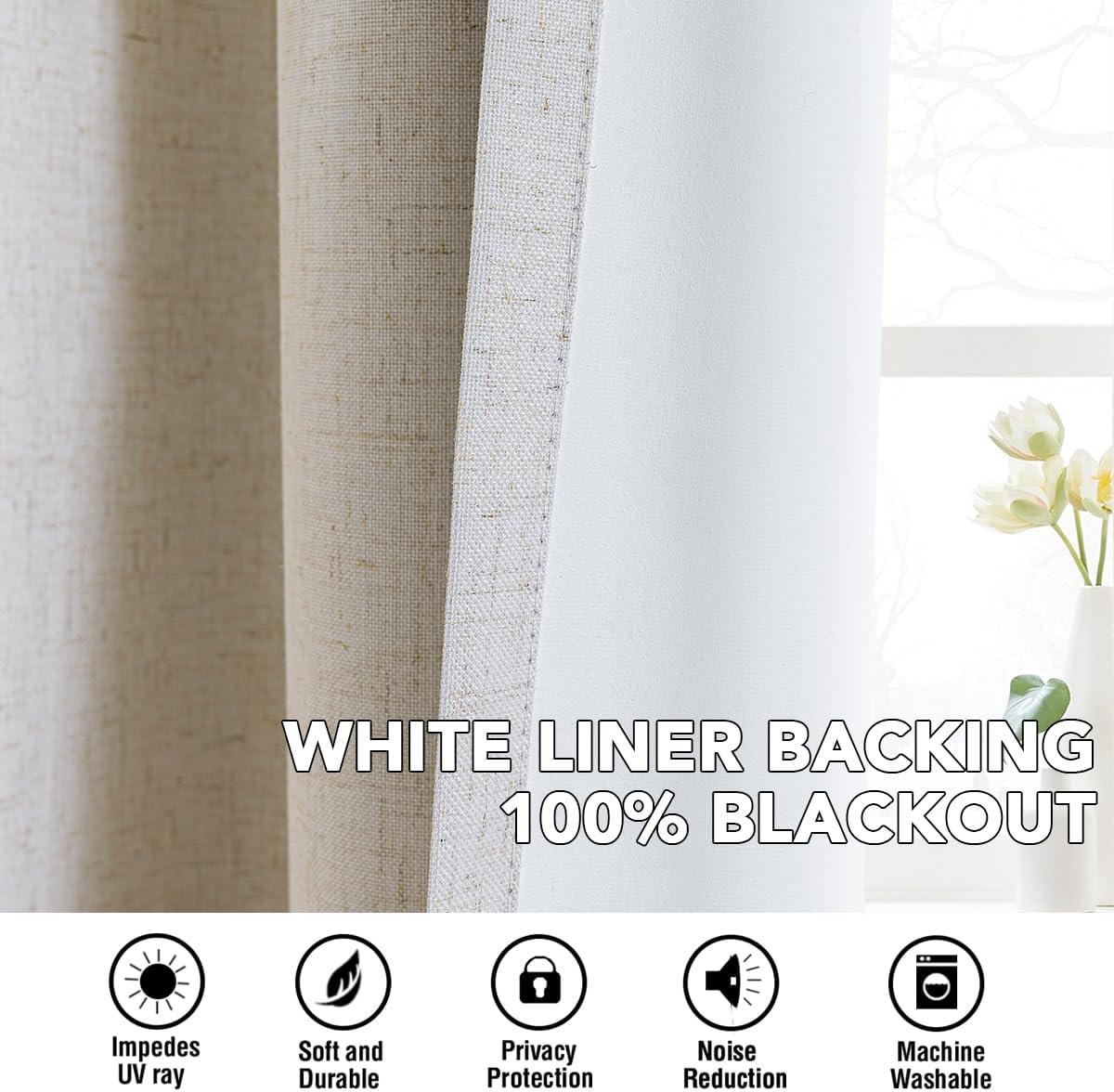 H.VERSAILTEX Linen Curtains 100% Blackout Curtains for Bedroom 108 inch Long Full Light Blocking Nature Linen Blended Window Curtains for Living Room Nickel Grommet (2 Panels, Heathered Natural)