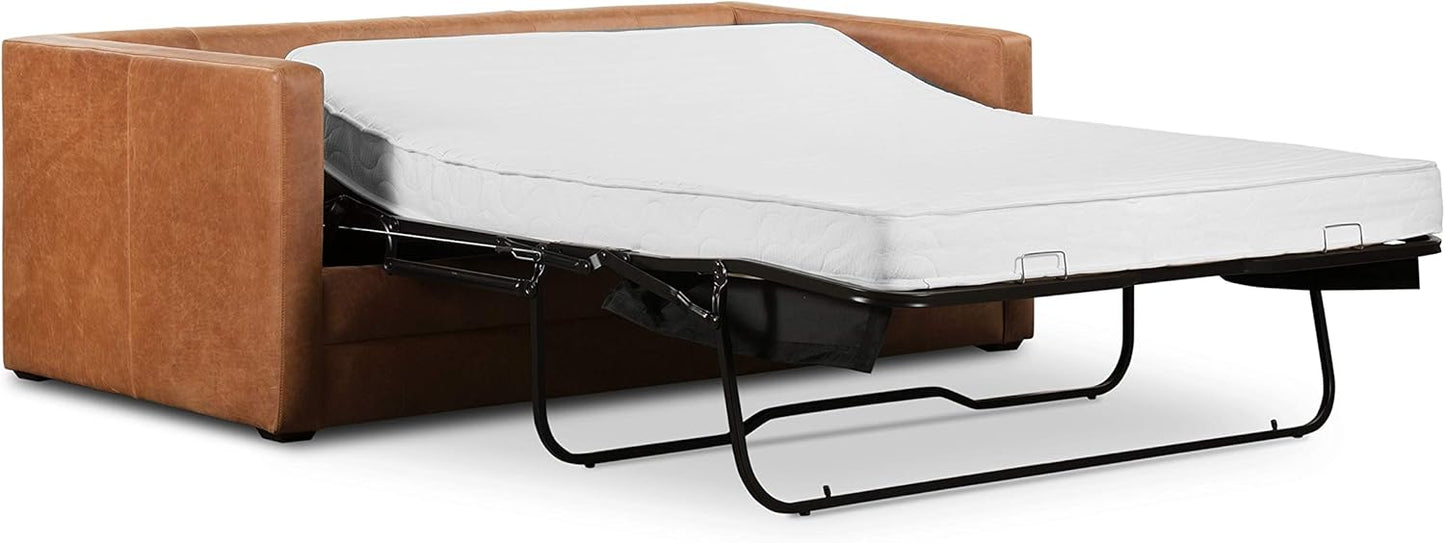 POLY & BARK Napa 82" Pull-Out Convertible Sleeper Sofa in Full-Grain Pure-Aniline Italian Leather, Cognac Tan