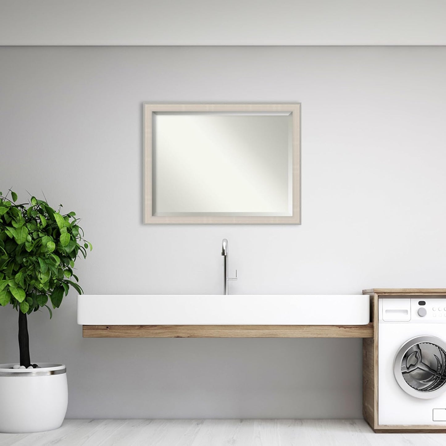Amanti Art White Bathroom Mirror for Over Sink, 35x45 Cottage White Silver Rectangle Vanity Mirror, X-Large Coastal Wood Frame, Hangs Horizonally and Vertically, Bathroom Wall Decor, Beveled Edge