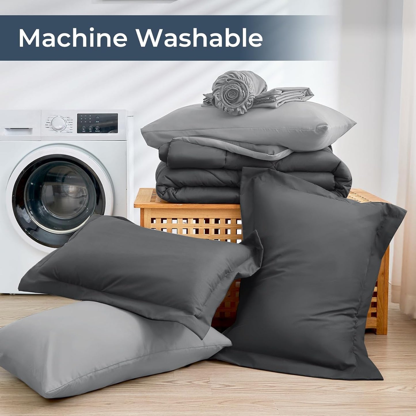 HEVUMYI Oversized Queen Comforter Set - 7-Piece All Season Bed in a Bag Oversized Queen, Ultra Soft Bedding Set with Comforter, Flat Sheet, Fitted Sheet, Pillowcases, Dark Grey & Light Grey