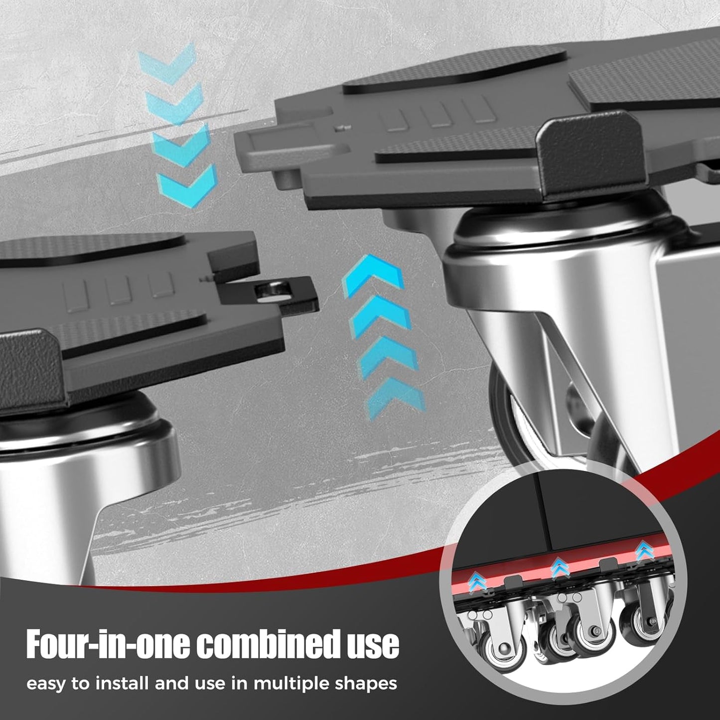 Furniture Dolly & Movers 4-Pack 3000lbs - Heavy Duty Interlocking Furniture Sliders with No Scratch Design, Safe for Hardwood Floors, for Sofa/Refrigerator/Piano Moving (Black, 7in)