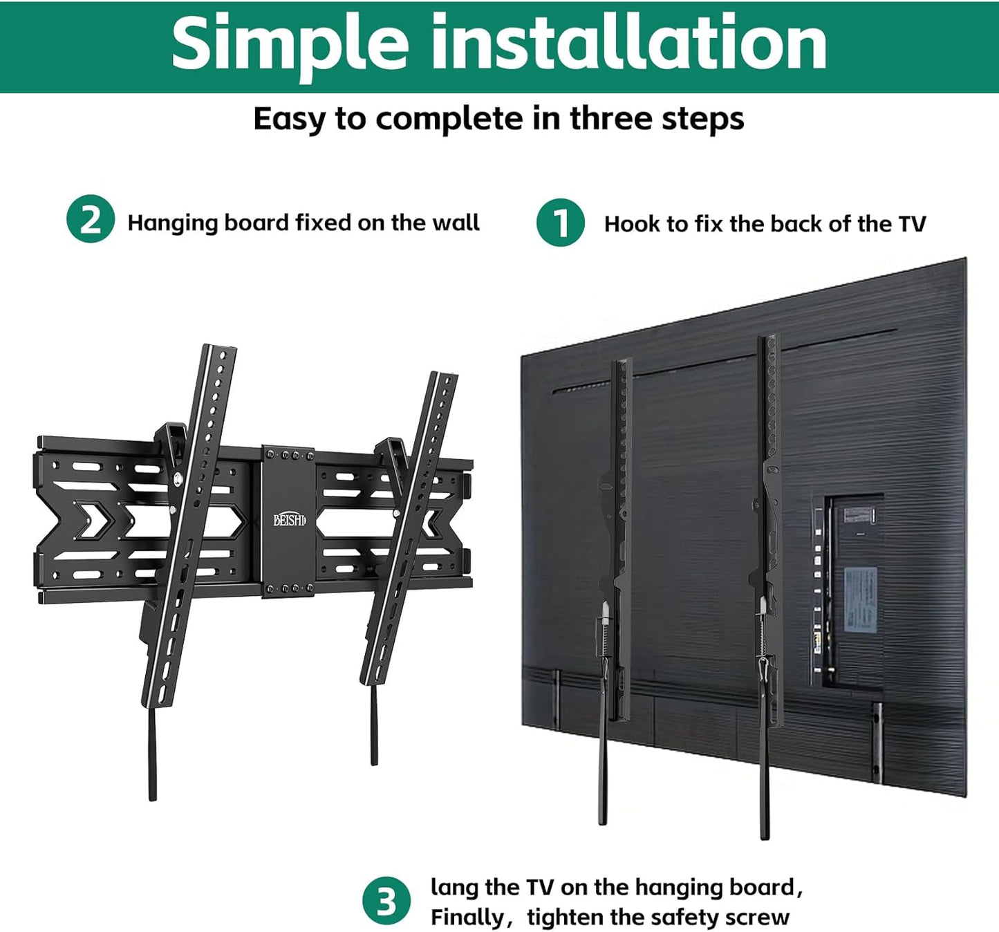 TV Wall Mount with Tilt for 32-85 Inch TVs, Low Profile Design, Holds up to 132 lbs, Space-Saving Design for 16/18/24 Inch Wood Studs, Max VESA 600x400mm (Fit 32-85" TVs 1.2" from The Wall)