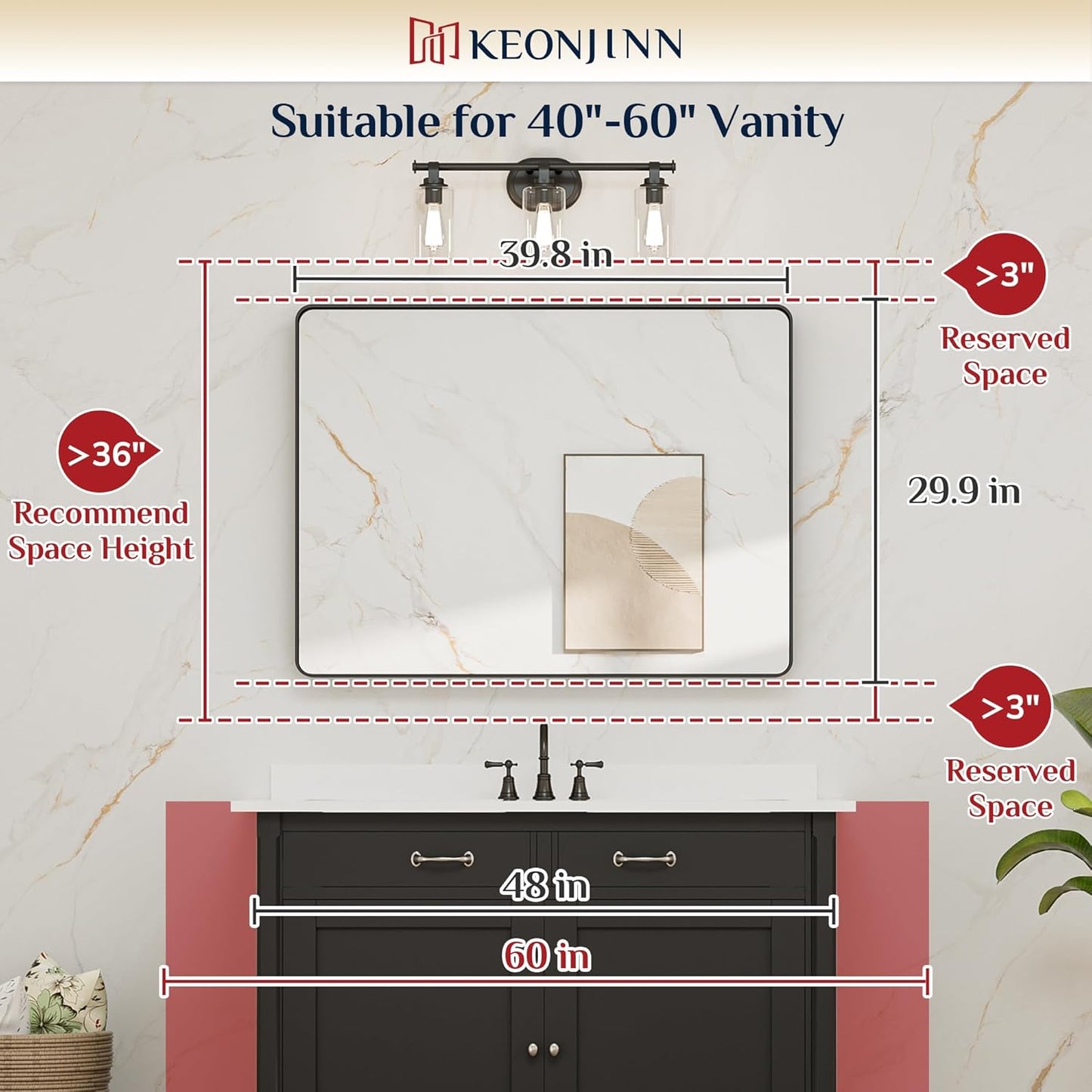 Keonjinn Matte White Bathroom Mirrors for Over Sink 40 x 30 Inch Large Rounded Rectangle Bathroom Mirror for Wall, Seamless Metal Frame Farmhouse Mirror, HD Tempered Glass(Horizontal/Vertical)