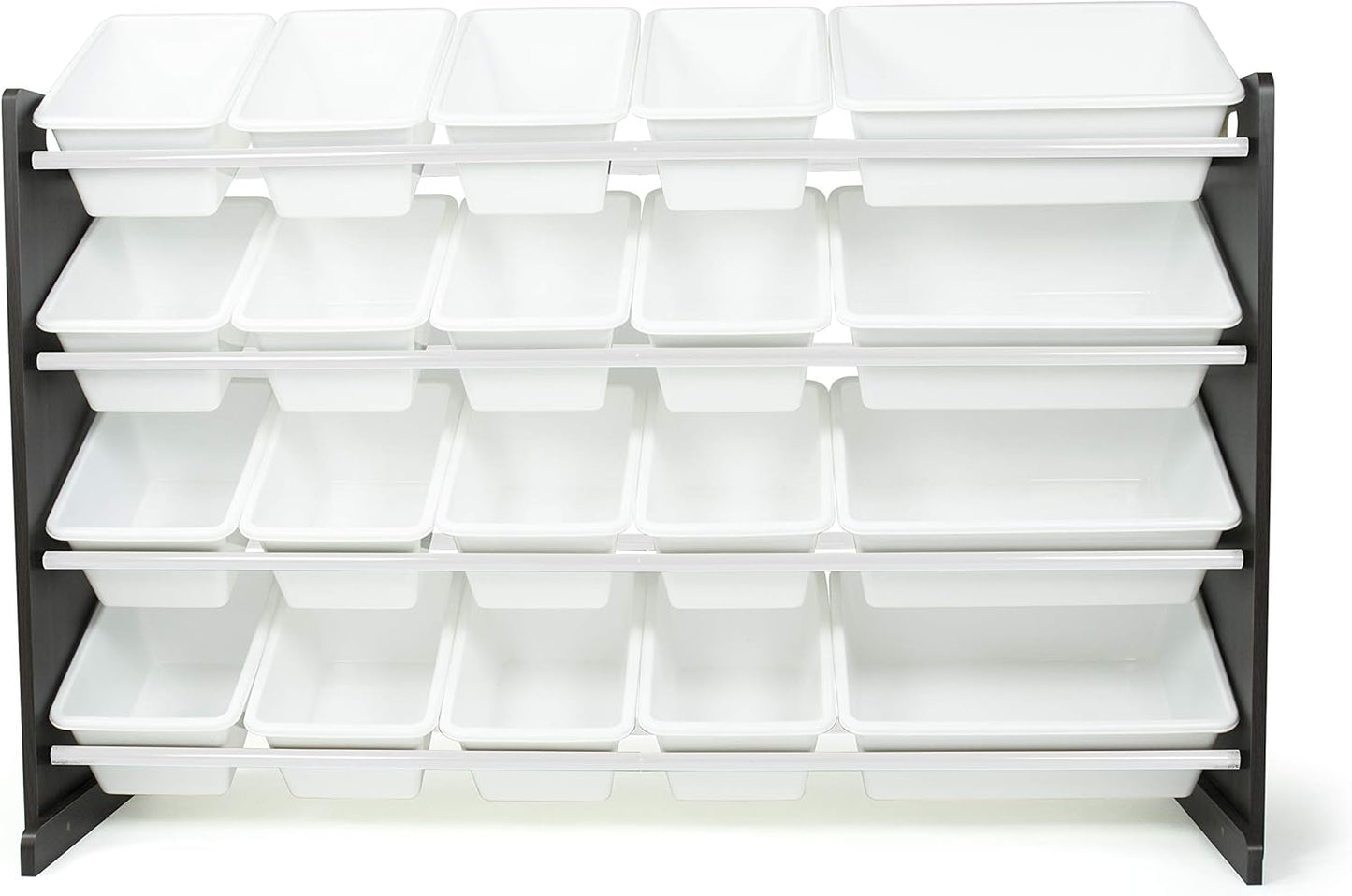 Humble Crew Extra-Large Toy Organizer with 20 Plastic Bins – White/Espresso Storage Rack with 4-Tier Shelves, Anti-Tip Safety, for Kids’ Rooms, Playrooms, Nurseries & Classrooms