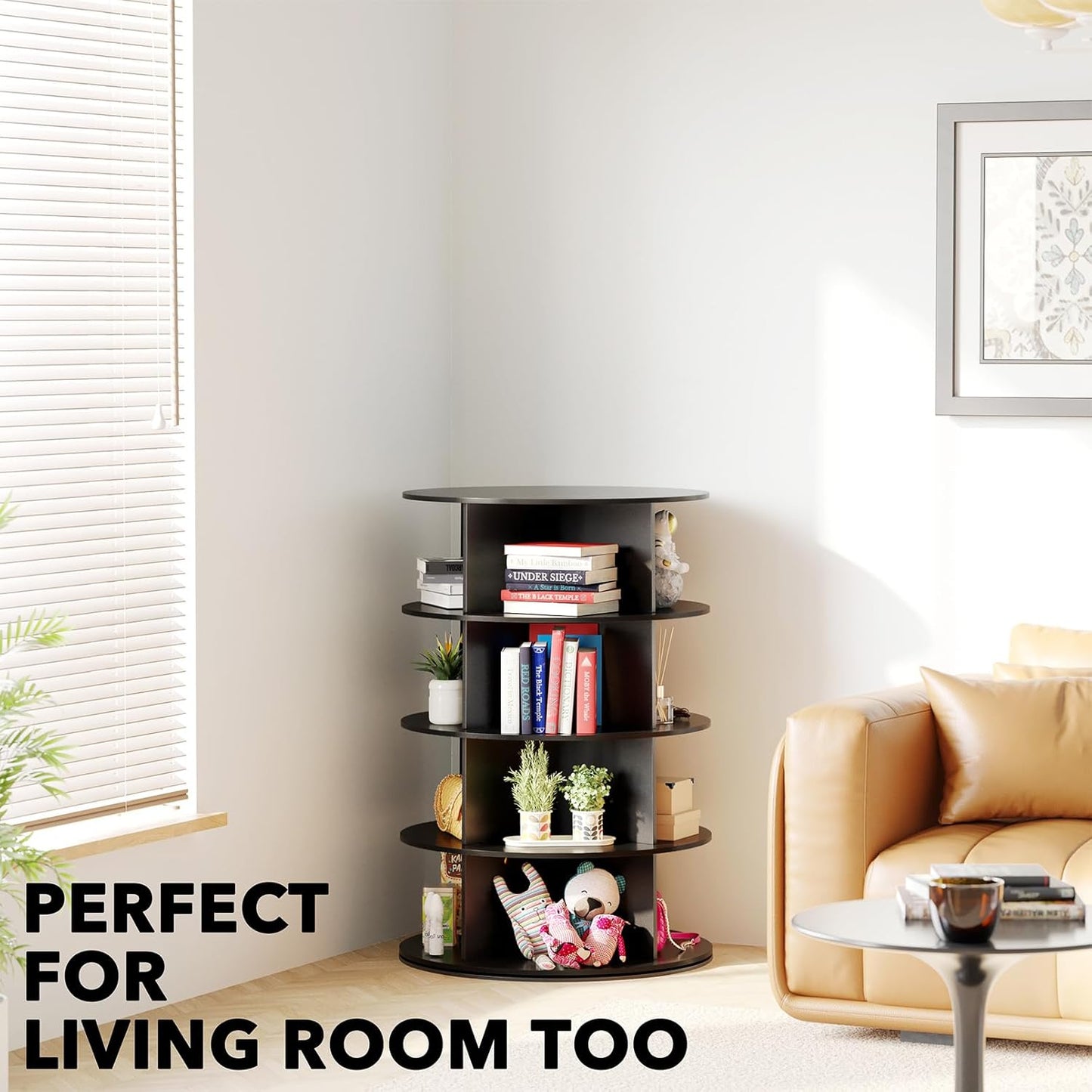 SpaceAid 4 Tier Rotating Shoe Rack Tower, Spinning Shoe Display Lazy Susan, Revolving 360 Shoe Rack Storage Round Carousel, Vertical Handbag Rotate Shoes Closet Organization (4-Tier Black)