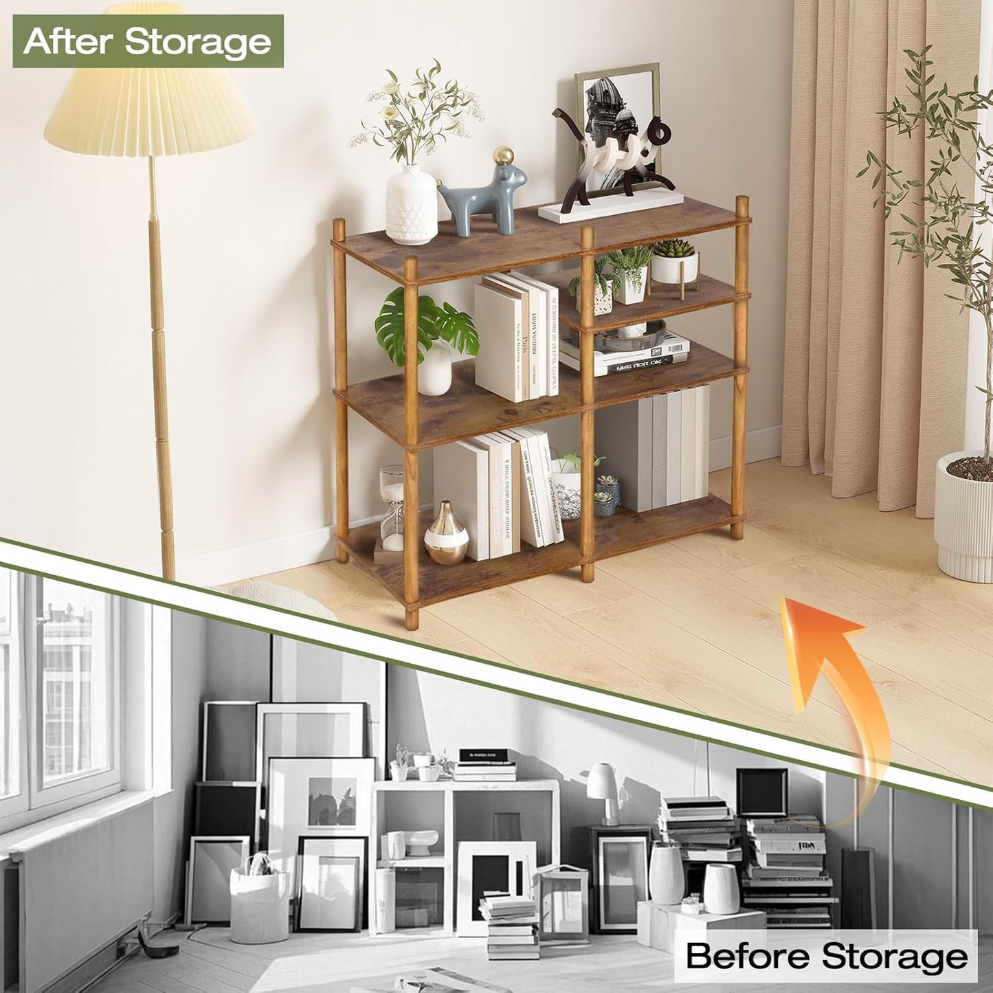 YGYQZ Wooden 3 Tier Storage Shelf, 5 Cube Short Small Book Shelf Simple and Natural Style Display Cubby Vertical Organizer Wood Open Storage Organizer for Small Space