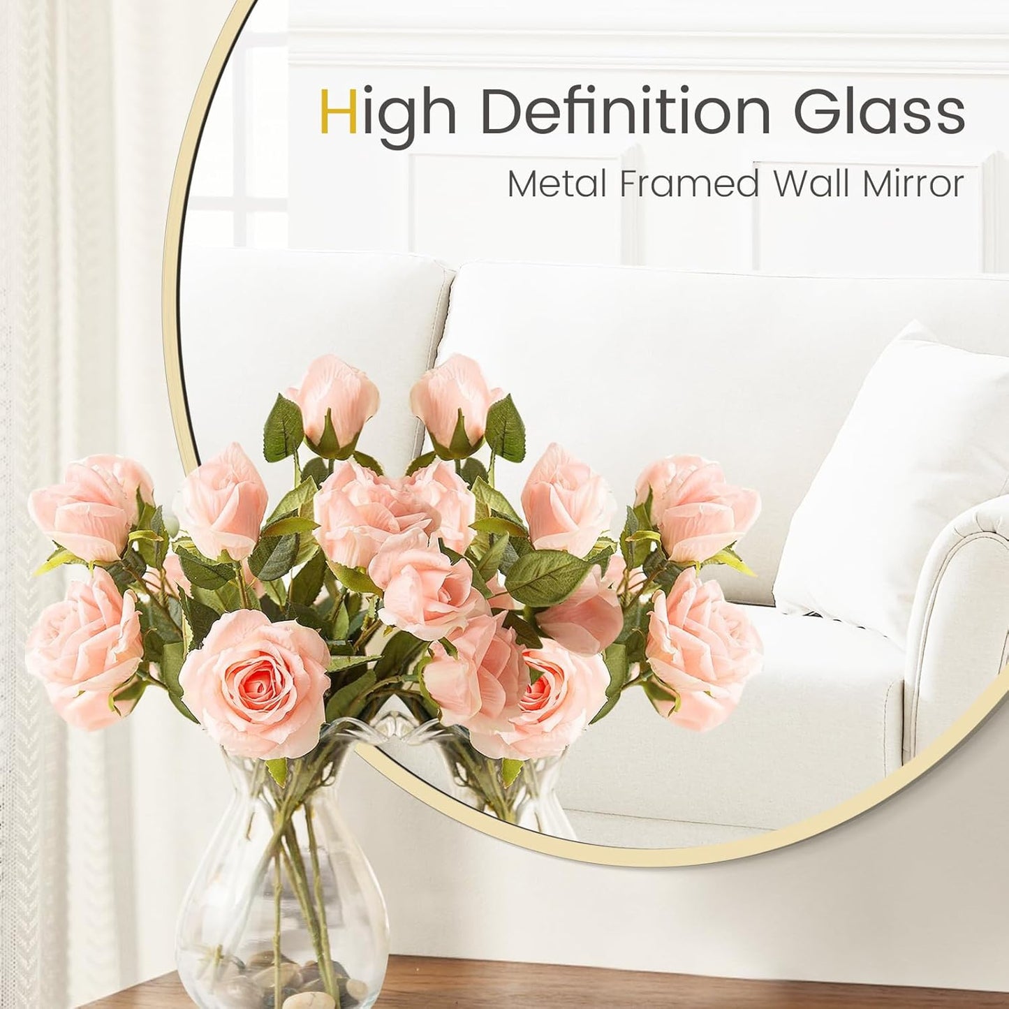 HOMECOOKIN Round Wall Mirror 20" Gold Circle Mirror for Bathroom with Metal Framed, Round Gold Mirror for Wall Decor, Vanity, Entryway Living Room