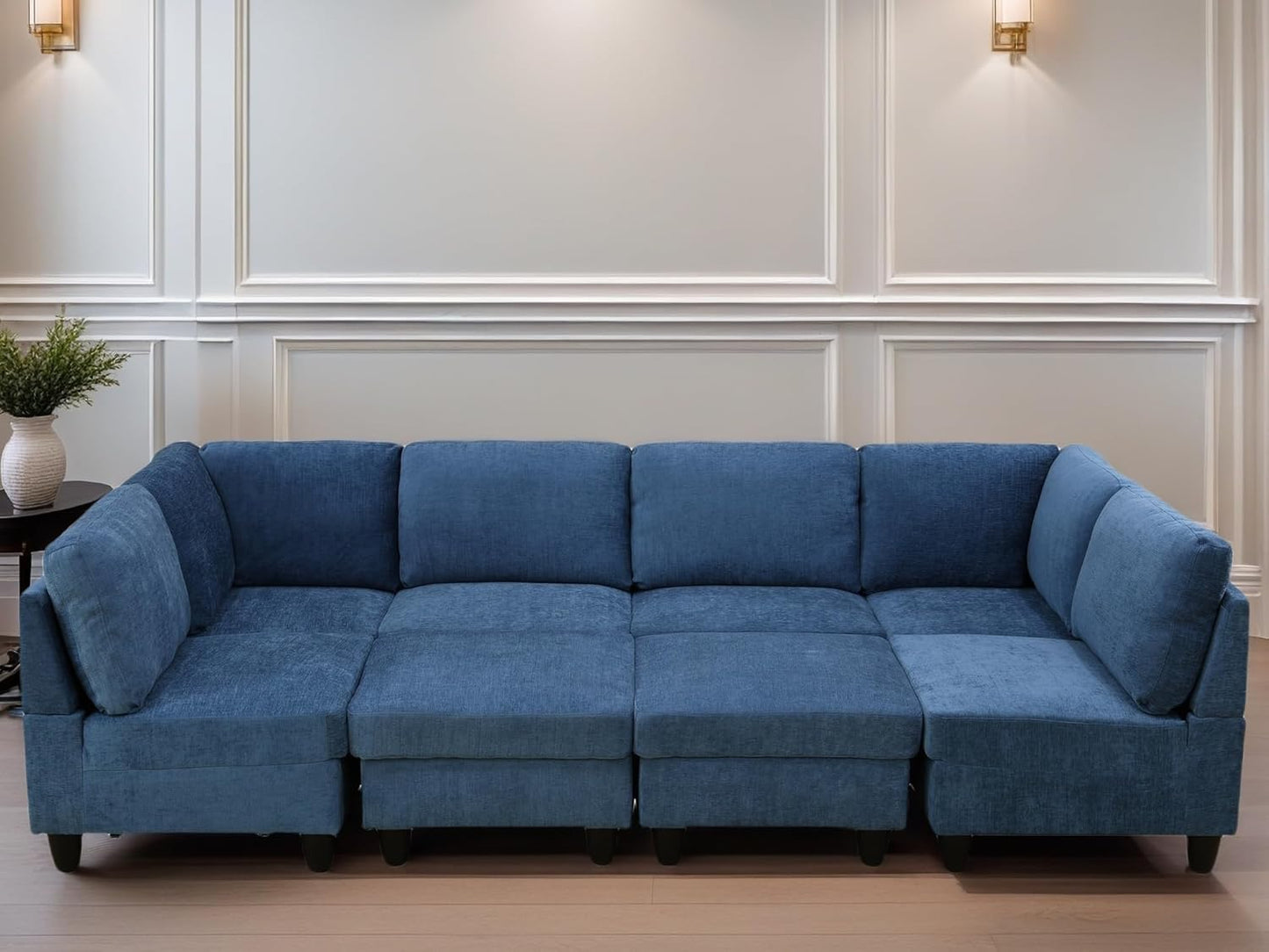 U Shaped Sectional Couch, Convertible Modular Sectional Sofa with Ottomans, 8 Seat Comfy Corner U Shaped Couch Lounge Modern Modular Couches for Living Room Apartment, Blue