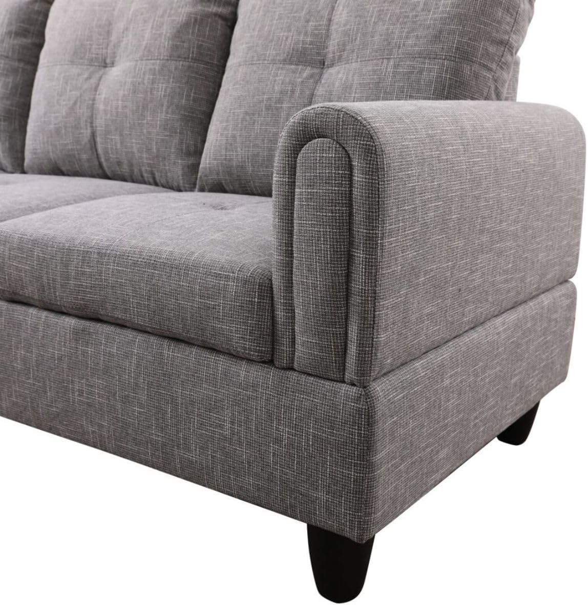 Grey-2 L-Shaped 3-Piece Linen Sofa with Storage Ottoman Set, Sectional Couch Sofa Set for Living Room, Office, Small Space