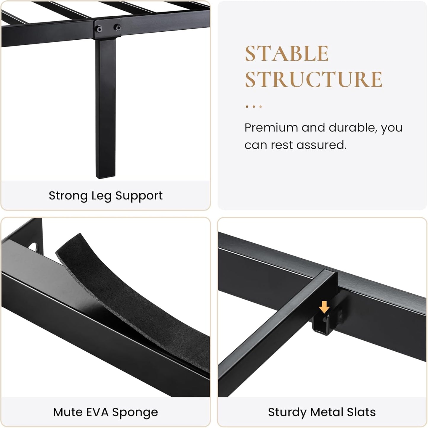 SHA CERLIN Full Size Bed Frame with Modern Headboard, Heavy Duty Platform Metal Base with Square Footboard and 13 Strong Slats Support, No Box Spring Needed, Brown