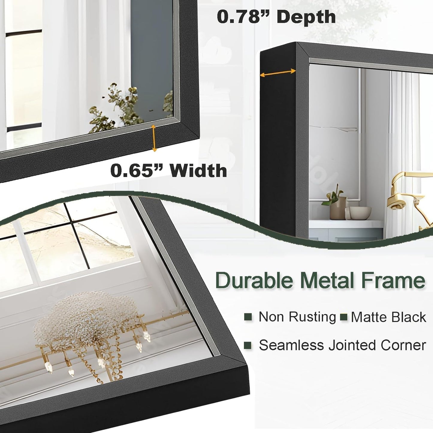 Bathroom Mirror 30x36 Inch, Black Frame Mirror 30"x36", Rectangle Wall Mounted Mirror, Metal Framed Vanity Mirror for Wall 30 by 36, Modern Mirror Hangs Horizontal Or Vertical