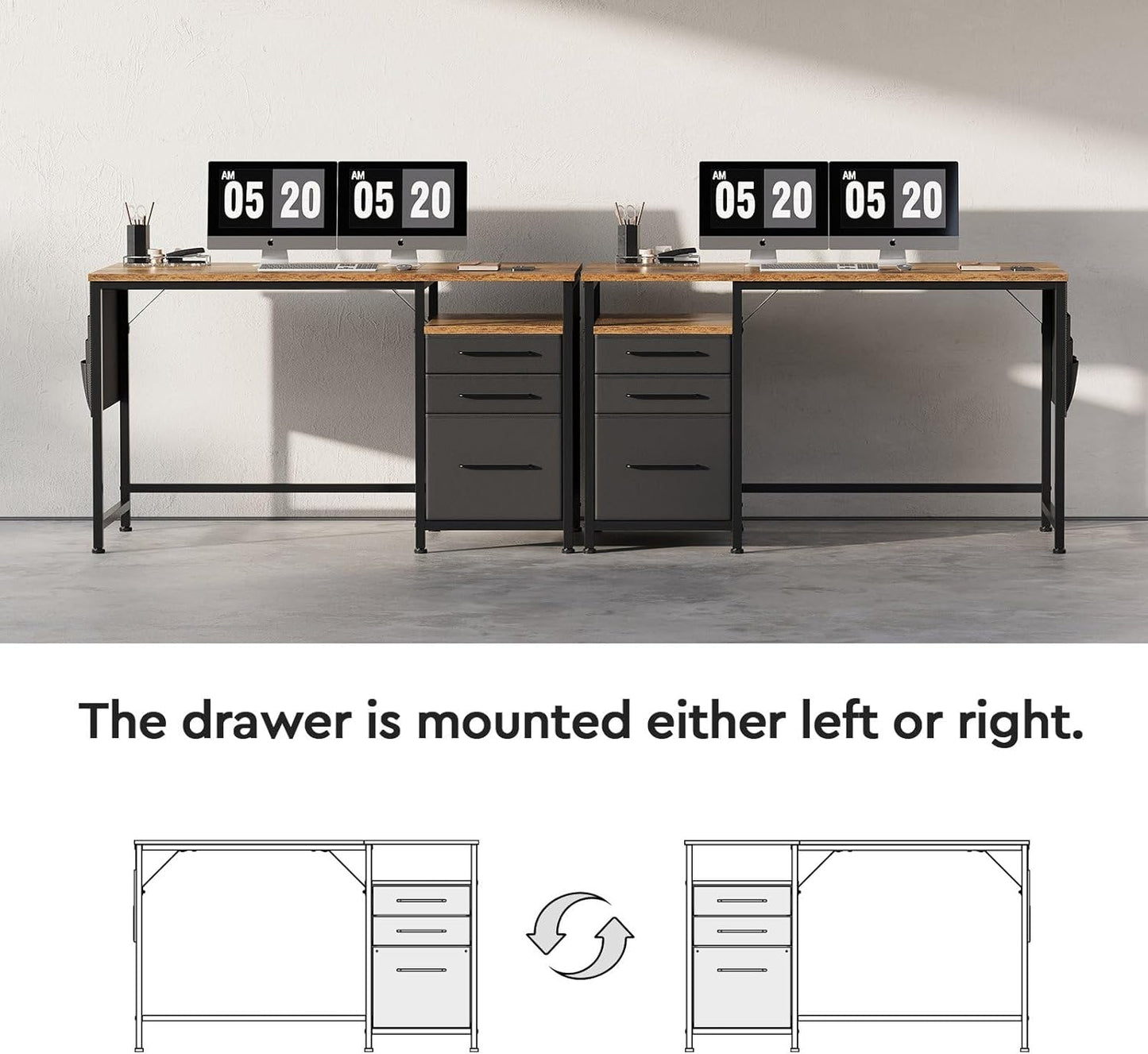 Maihail Maihail Computer Desk with Drawers, 47 Inch Desk with 2 Drawers and Shelves, Office Table with Storage, Home Office desks, Metal Frame for PC Laptop, Rustic Brown