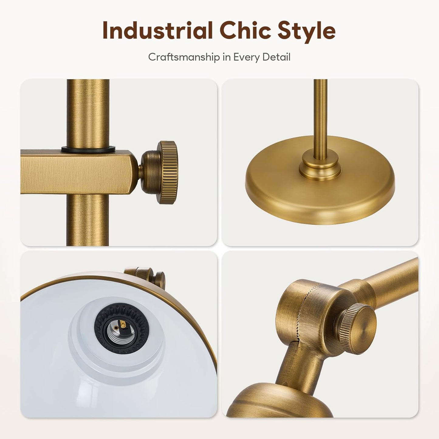 VONLUCE Floor Lamp for Living Room, 65" Industrial Brass Floor Lamp Adjustable Height & Head Vintage Metal Standing Reading Pole Lamp for Bedroom, Office, Farmhouse, ETL Certificate