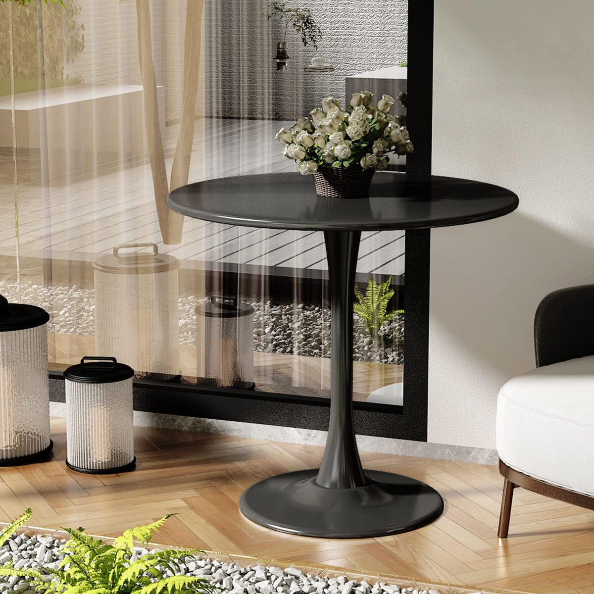24 inch Black Round Table Modern Dining Table Tulip Round Kitchen Table Mid Century Coffee Table for Living Room