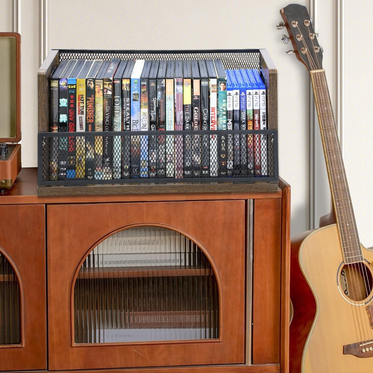 DVD Storage Rack - DVD Storage Case Holds 28 Full Case DVDs, 32 Blu-Ray Disc, Desktop or Closet DVD Stand, CD Display for Blu-Ray | Video Gam e Cases | Papers | Cards